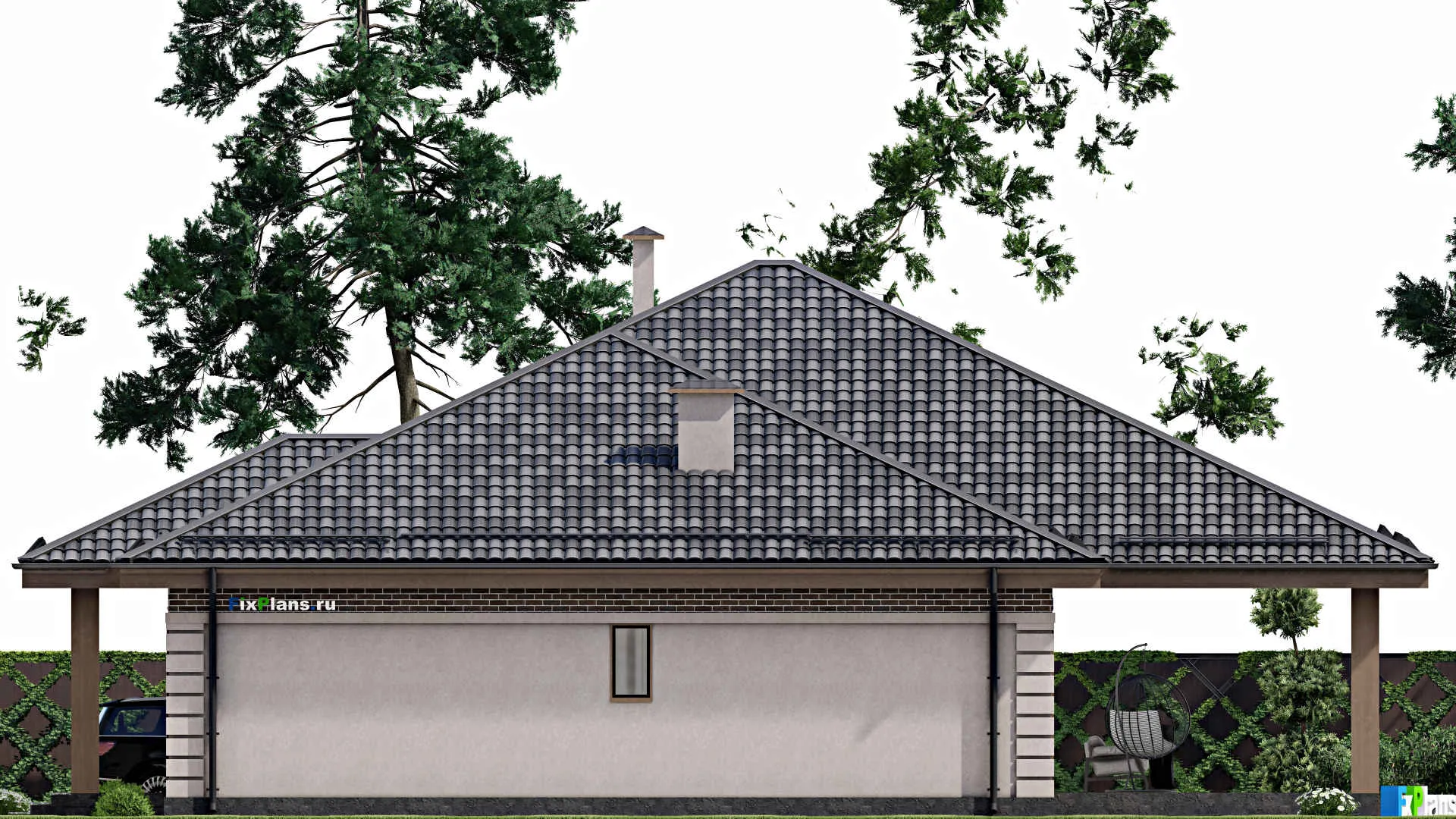 F-7730 - Проект одноэтажного дома 15 на 19, площадью 310 м² с террасой и 4 спальнями