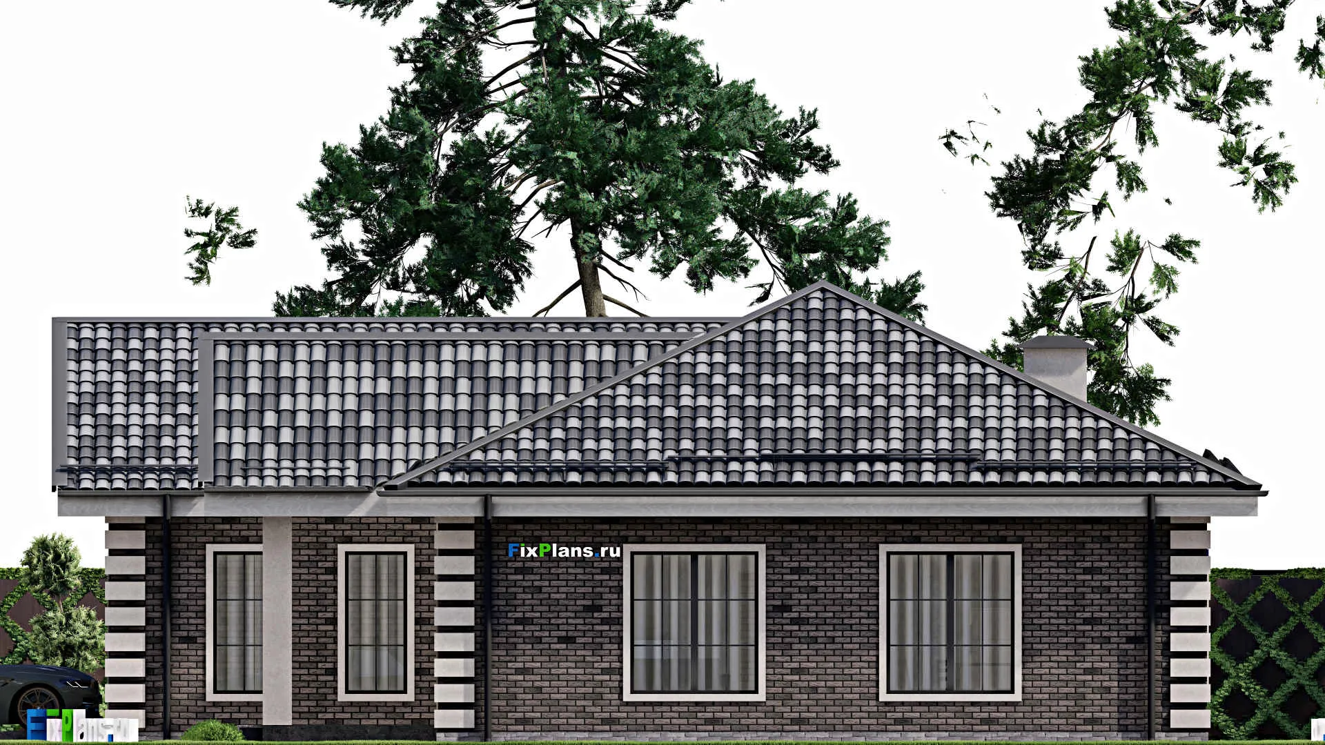 F-8144 - Проект одноэтажного дома 16 на 22, площадью 230 м² с баней, гаражом на 2 машины и 3 спальнями