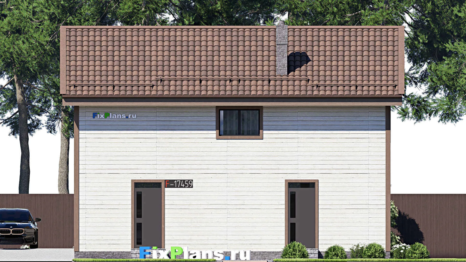 F-17459 - Проект дома с мансардой 7 на 12, площадью 110 м² с гаражом на 2 машины и 1 спальнями