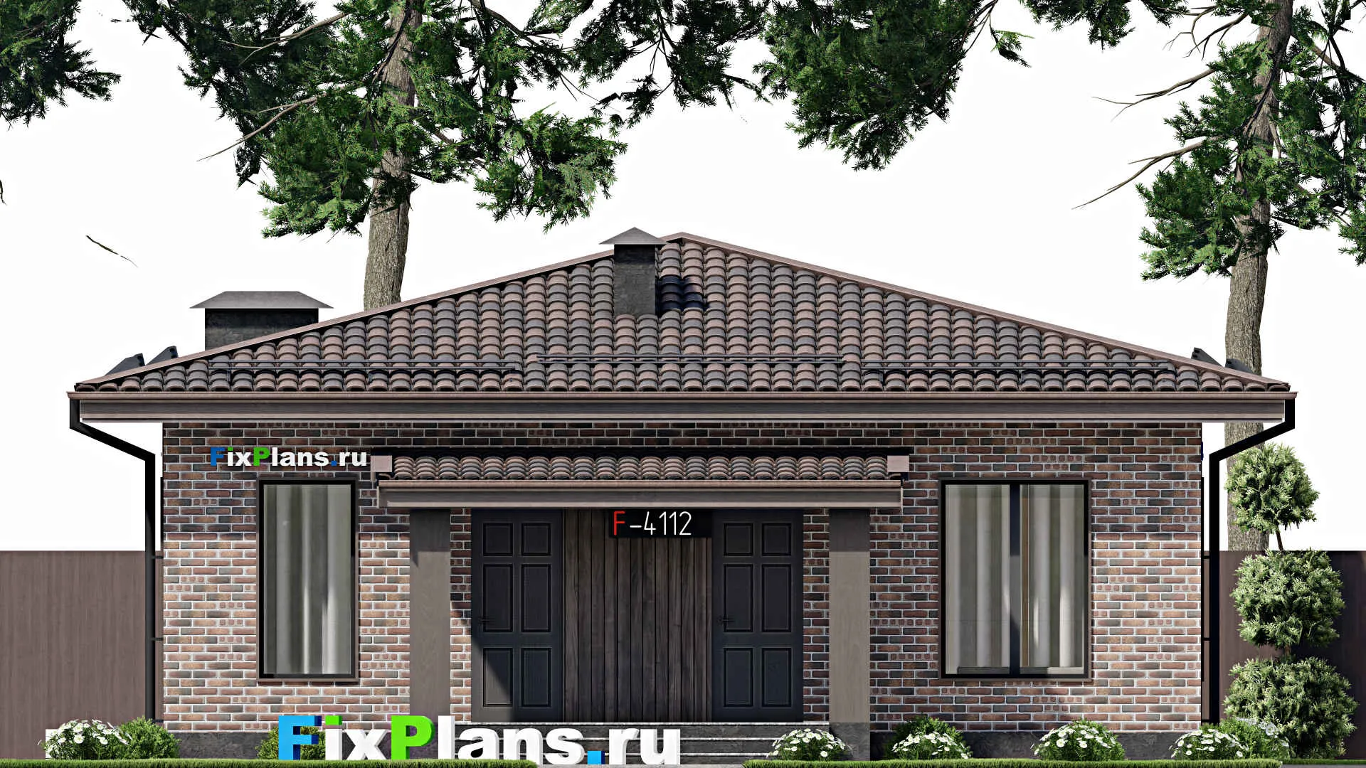 F-4112 - Проект одноэтажного дома 11 на 11, площадью 130 м² с террасой и 3 спальнями