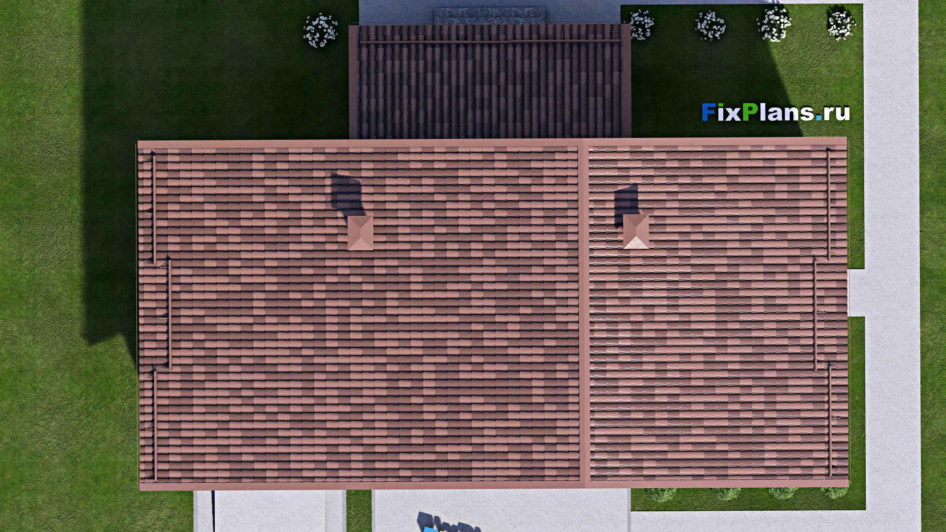 F-13094 - Проект дома с мансардой 12 на 18, площадью 230 м² с террасой, балконом, гаражом на 1 машину и 4 спальнями