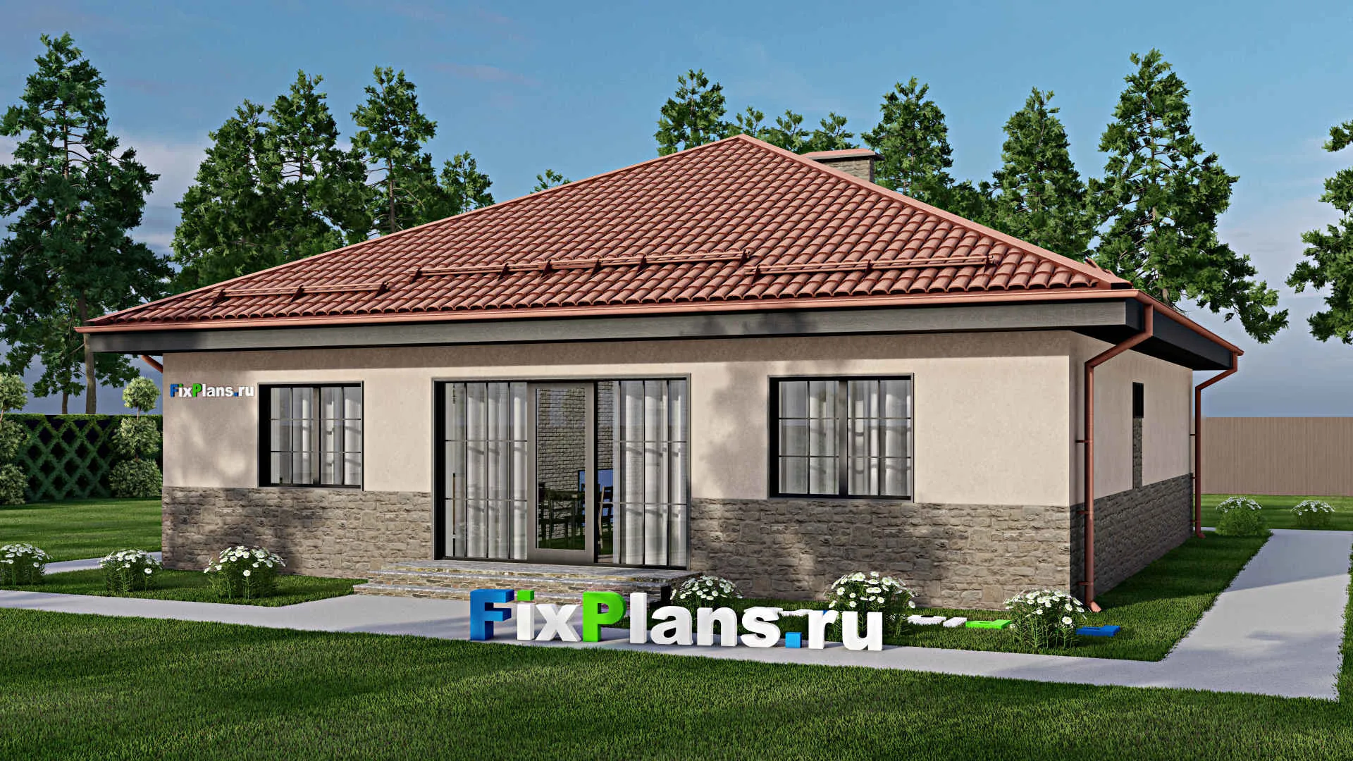 F-5399 - Проект одноэтажного дома 13 на 13, площадью 150 м² с 4 спальнями