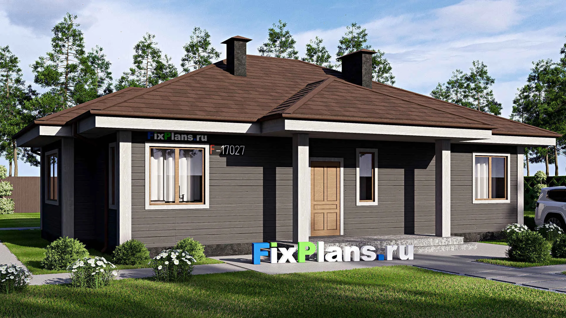 F-17027 - Проект одноэтажного дома 13 на 16, площадью 130 м² с 3 спальнями