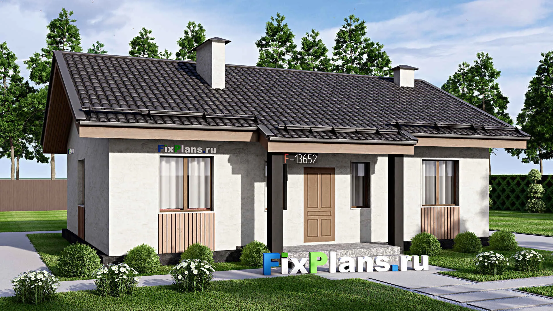 F-13652 - Проект одноэтажного дома 11 на 13, площадью 100 м² с 3 спальнями