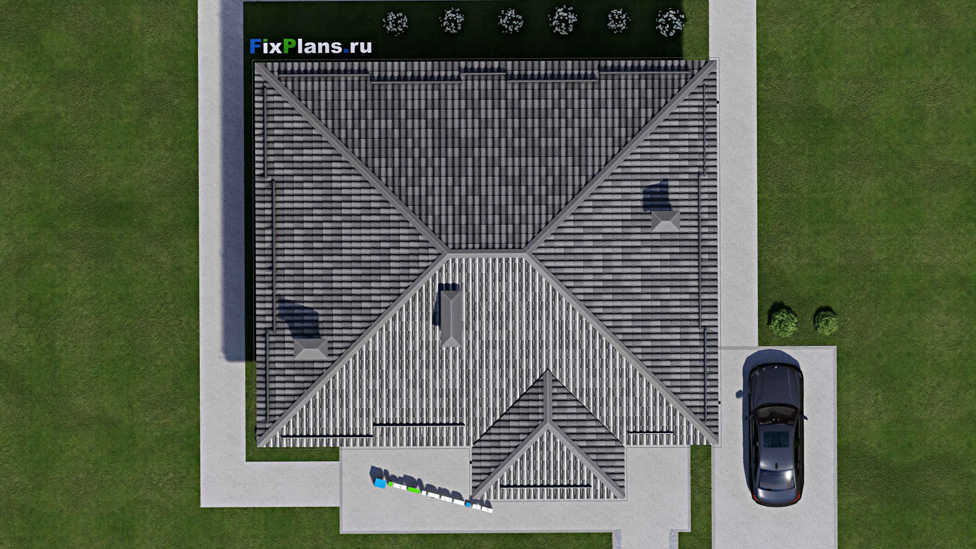 F-7874 - Проект одноэтажного дома 11 на 14, площадью 120 м² с террасой и 3 спальнями