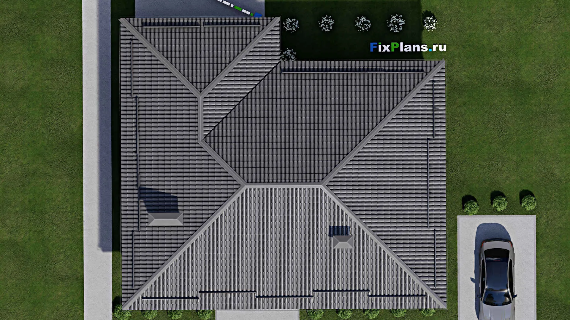 F-10097 - Проект одноэтажного дома 15 на 16, площадью 160 м² с террасой и 3 спальнями