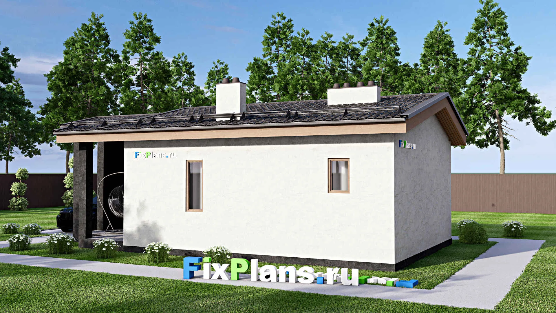 F-15353 - Проект бани 7 на 12, площадью 60 м² с комнатой отдыха, терассой и санузлом