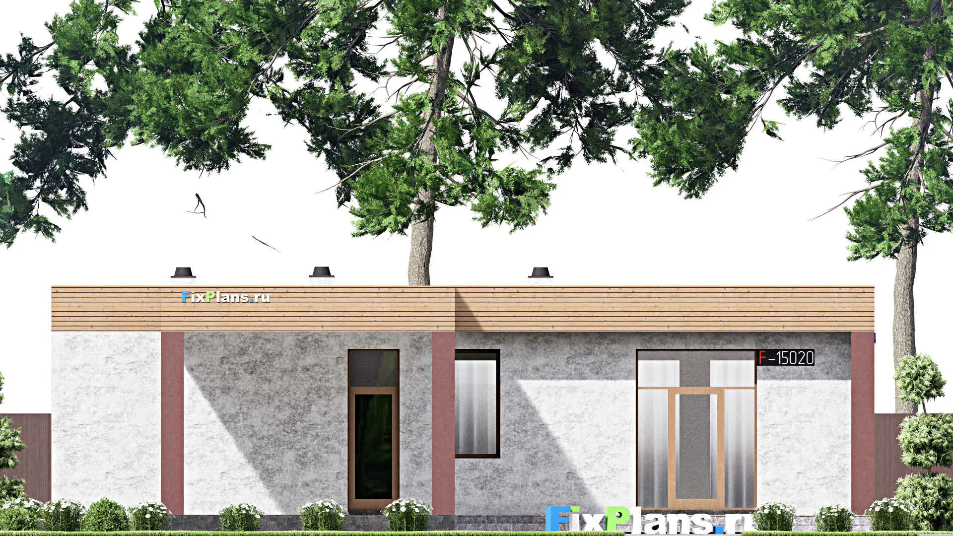 F-15020 - Проект бани 15 на 17, площадью 140 м² с комнатой отдыха, терассой, бассейном и санузлом