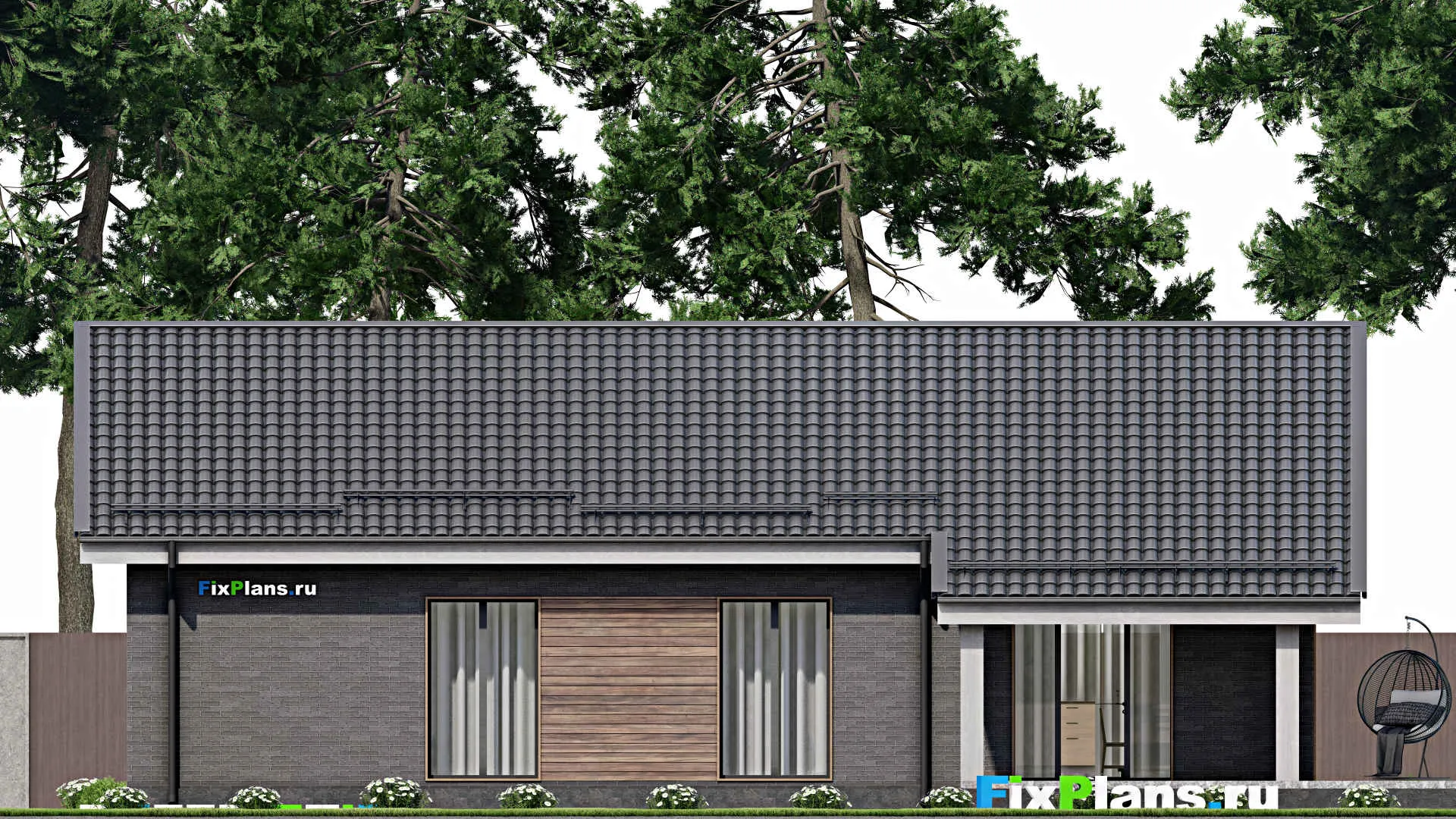 F-5291 - Проект одноэтажного дома 11 на 16, площадью 160 м² с террасой и 3 спальнями