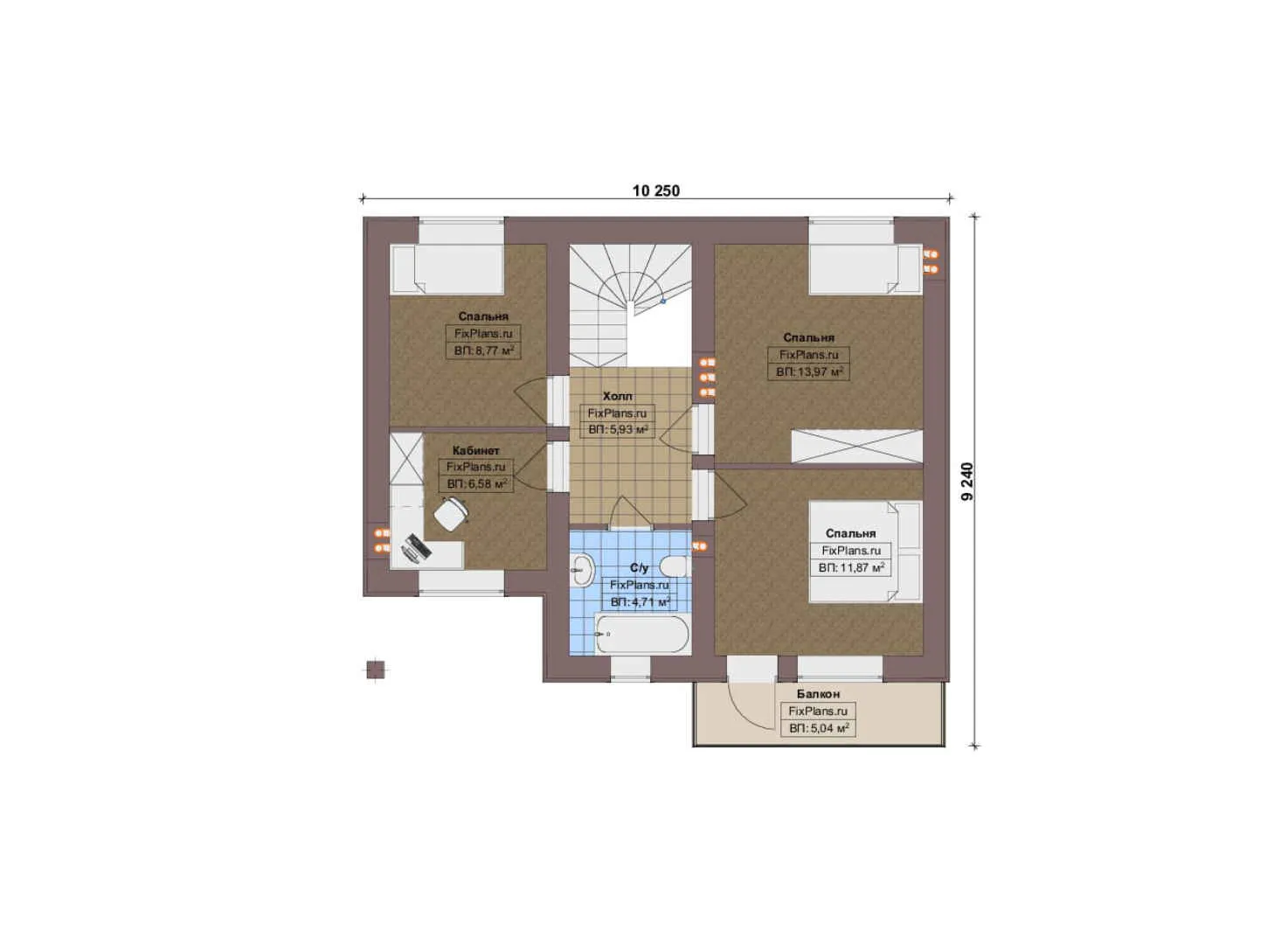 F-17378 - Планы дома с мансардой 9 на 11, площадью 120 м² с балконом и 4 спальнями