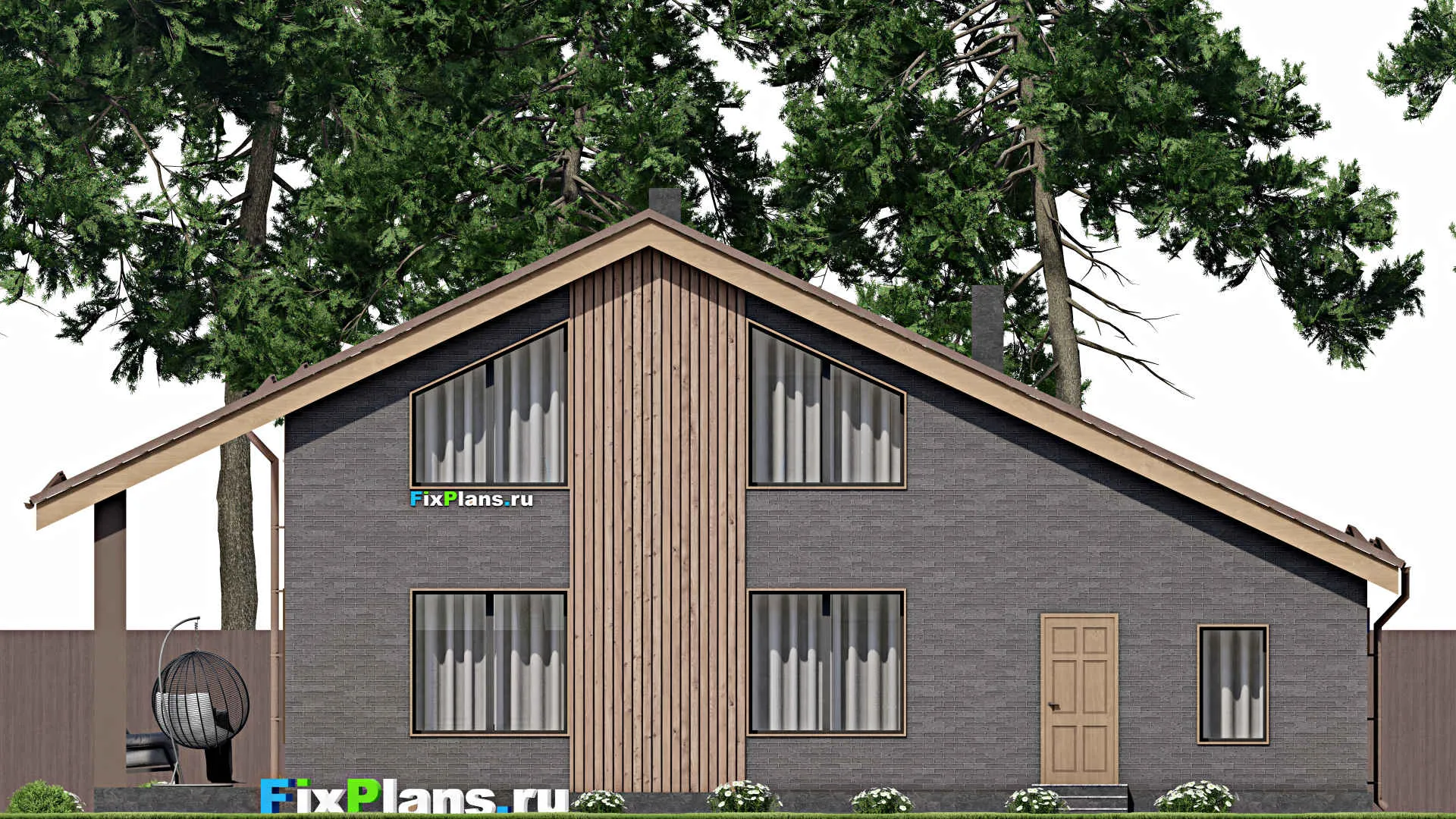 F-7676 - Проект дома с мансардой 12 на 16, площадью 190 м² с террасой, балконом, гаражом на 1 машину и 4 спальнями
