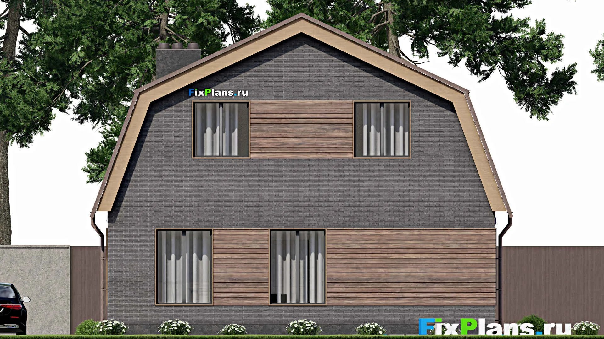 F-4157 - Проект дома с мансардой 11 на 11, площадью 190 м² с террасой и 4 спальнями