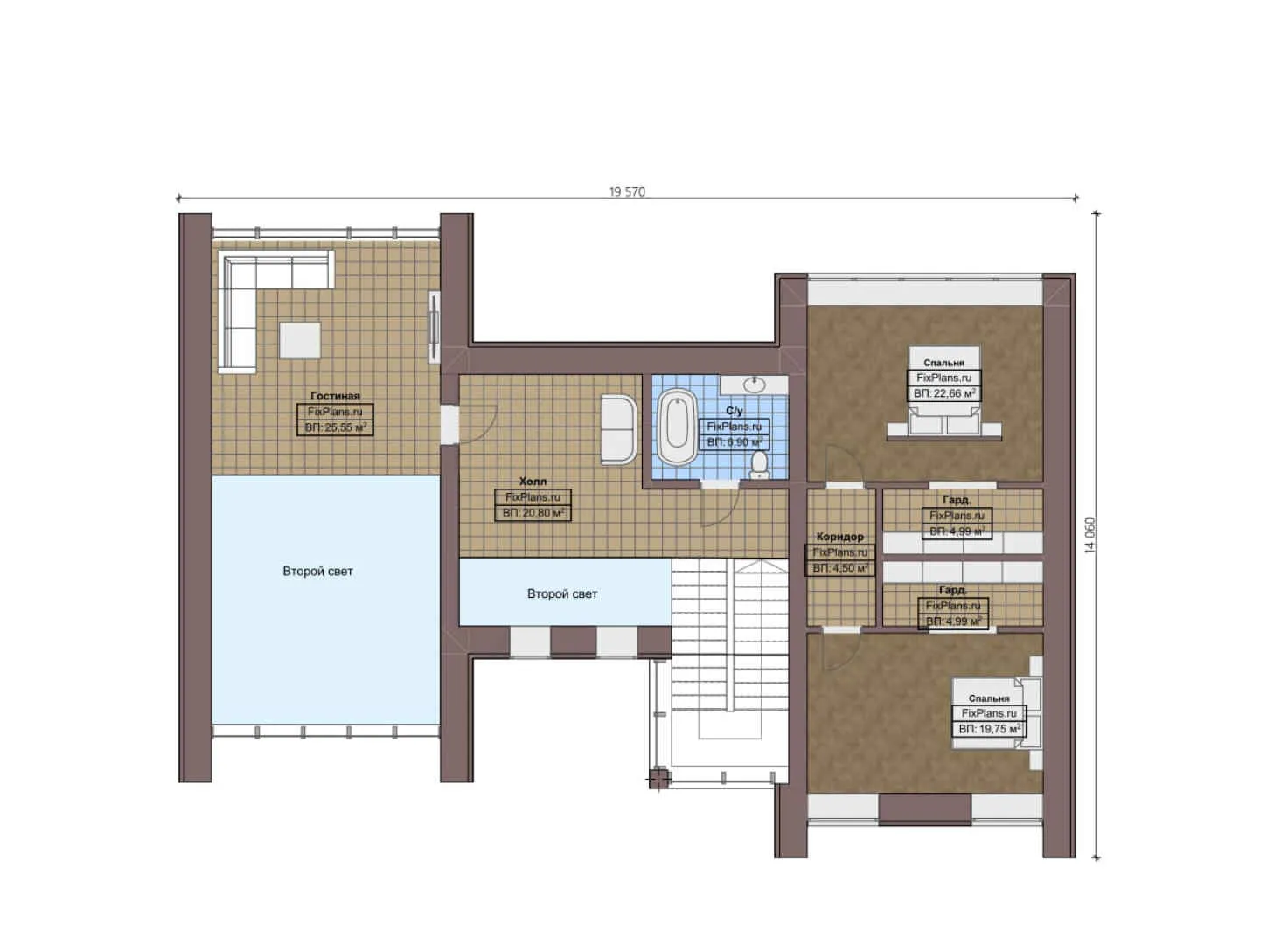 F-0368 - Планы дома с мансардой 15 на 20, площадью 330 м² с террасой и 4 спальнями