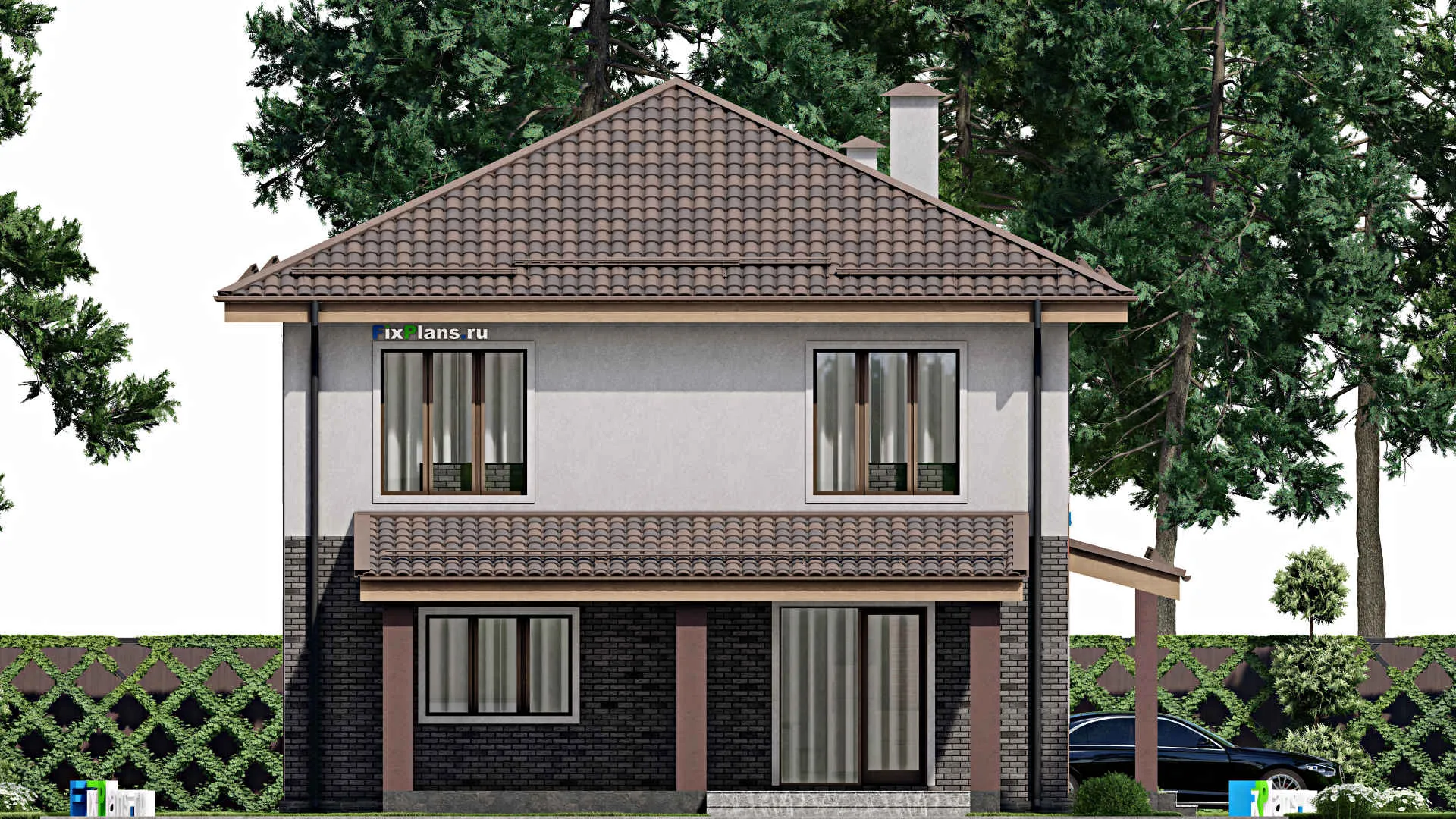 F-10511 - Проект двухэтажного дома 12 на 14, площадью 200 м² с террасой и 4 спальнями