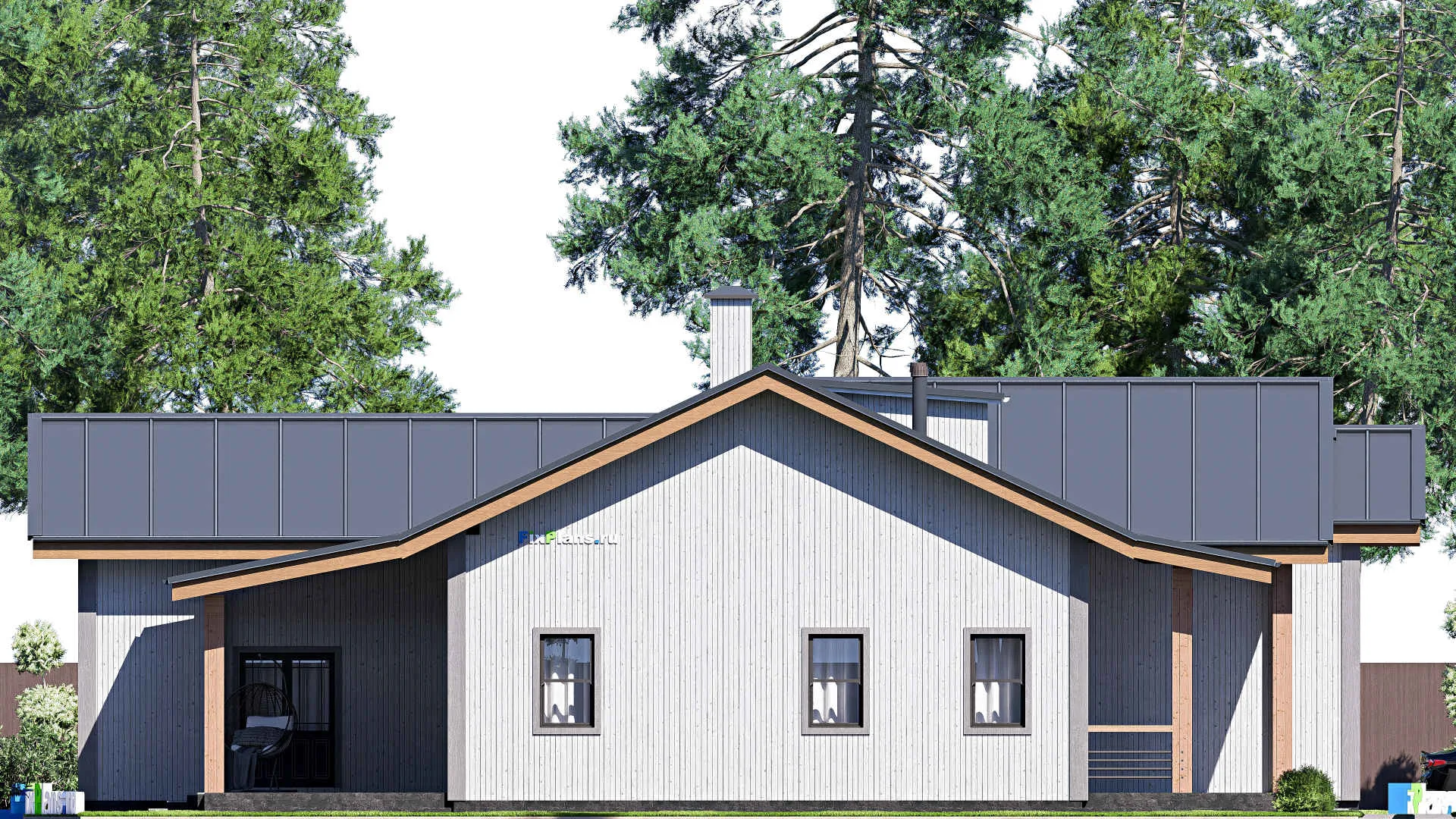 F-20204 - Проект одноэтажного дома 19 на 20, площадью 260 м² с террасой и 2 спальнями