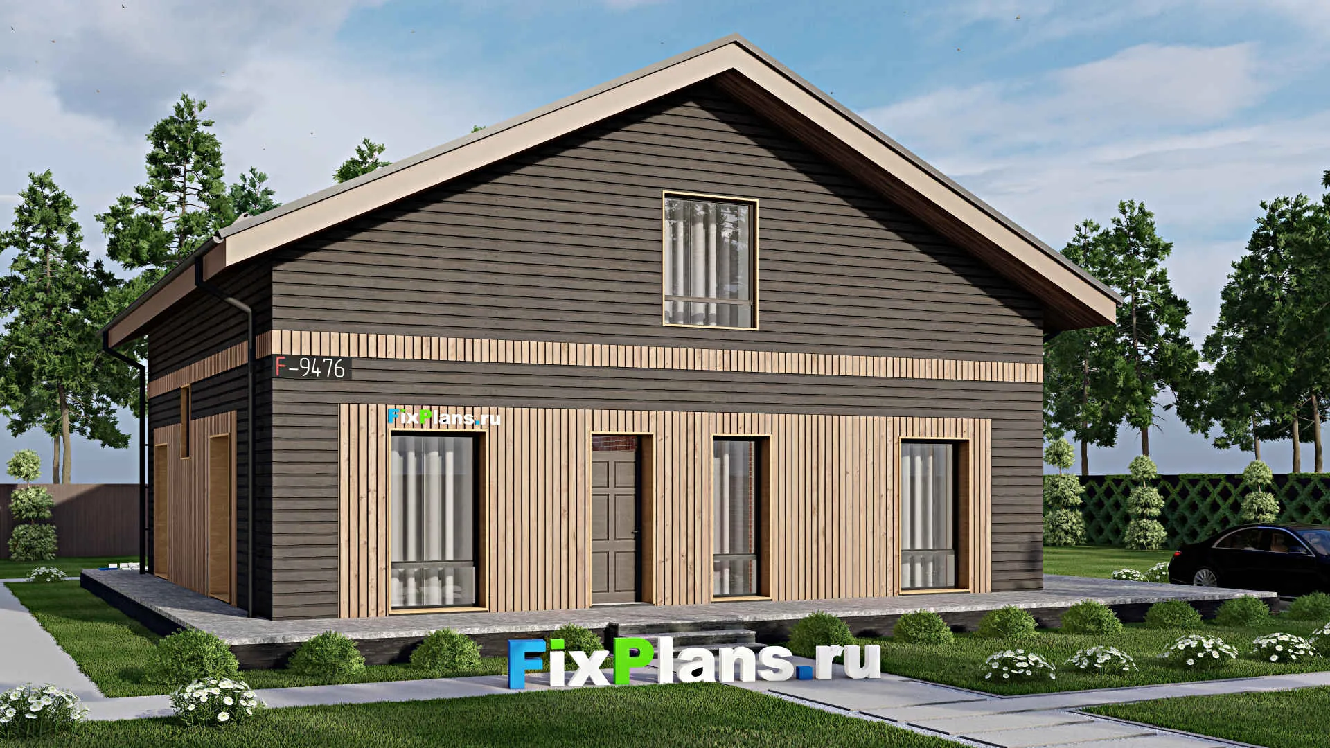 F-9476 - Проект дома с мансардой 16 на 17, площадью 280 м² с террасой и 4 спальнями