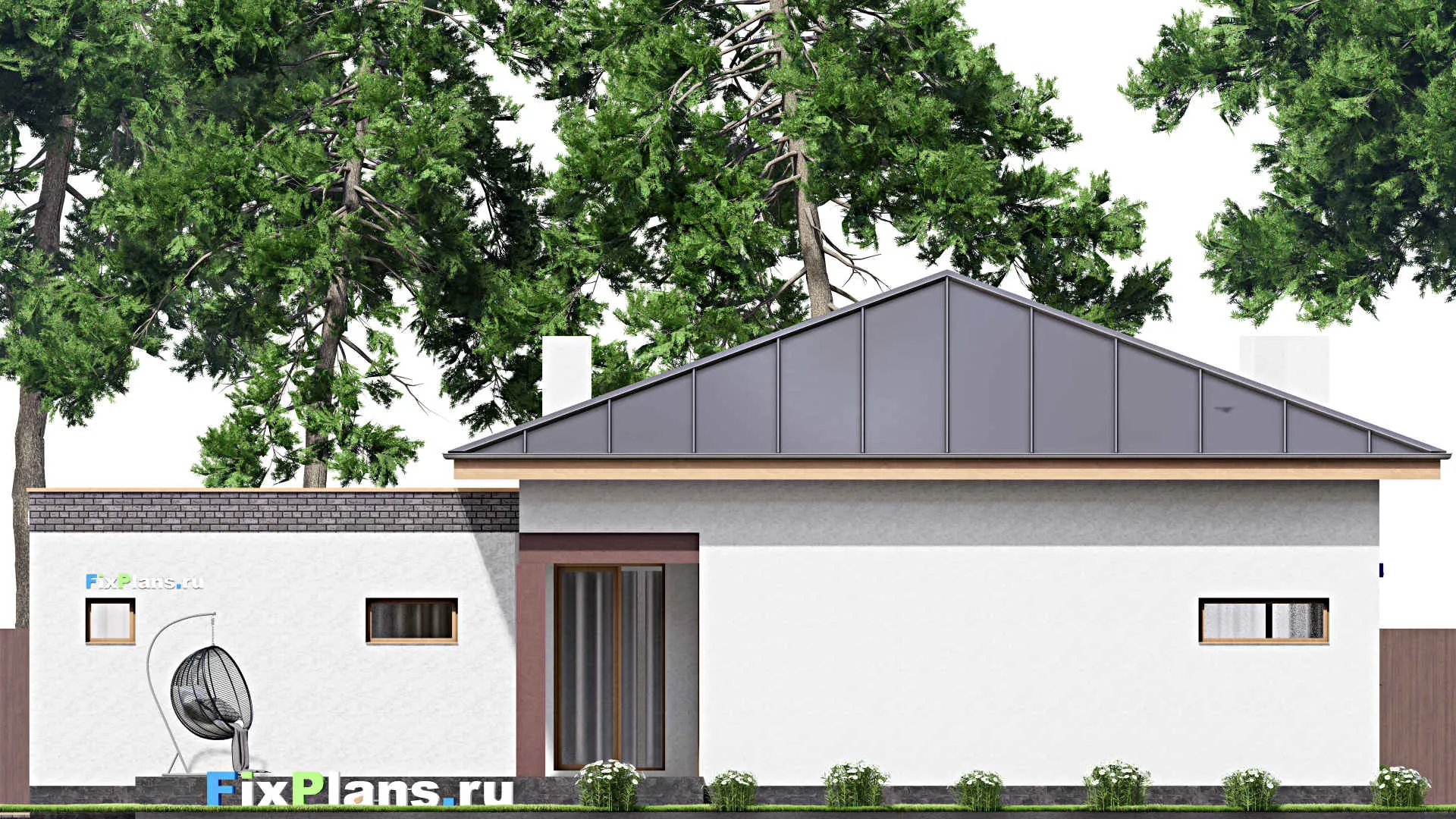 F-16190 - Проект одноэтажного дома 18 на 18, площадью 220 м² с террасой, гаражом на 2 машины и 3 спальнями