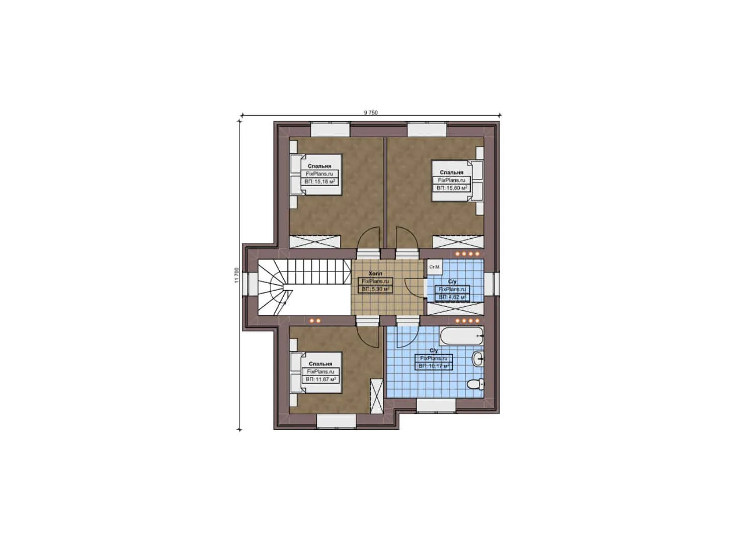 F-4247 - Планы двухэтажного дома 15 на 16, площадью 200 м² с террасой, гаражом на 1 машину и 4 спальнями