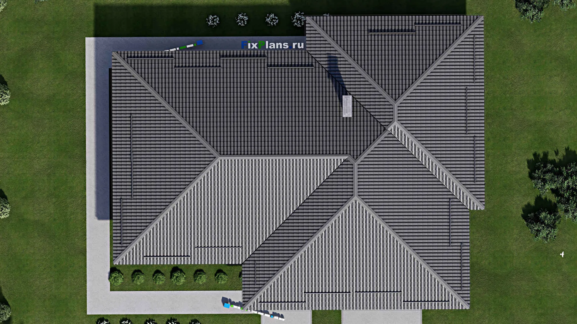 F-3743 - Проект одноэтажного дома 16 на 22, площадью 250 м² с террасой, гаражом на 2 машины и 4 спальнями