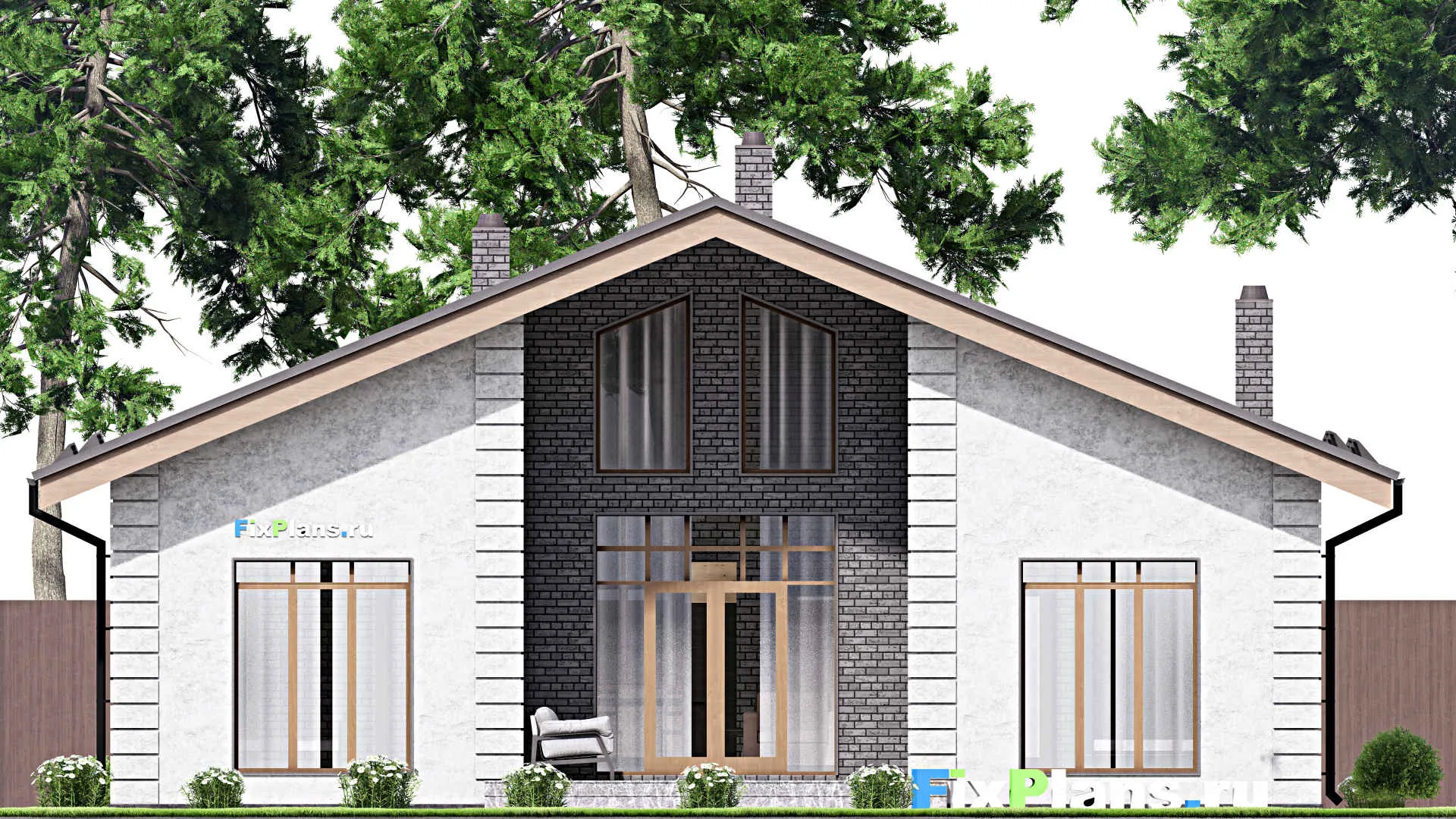 F-12770 - Проект одноэтажного дома 13 на 14, площадью 140 м² с террасой и 2 спальнями