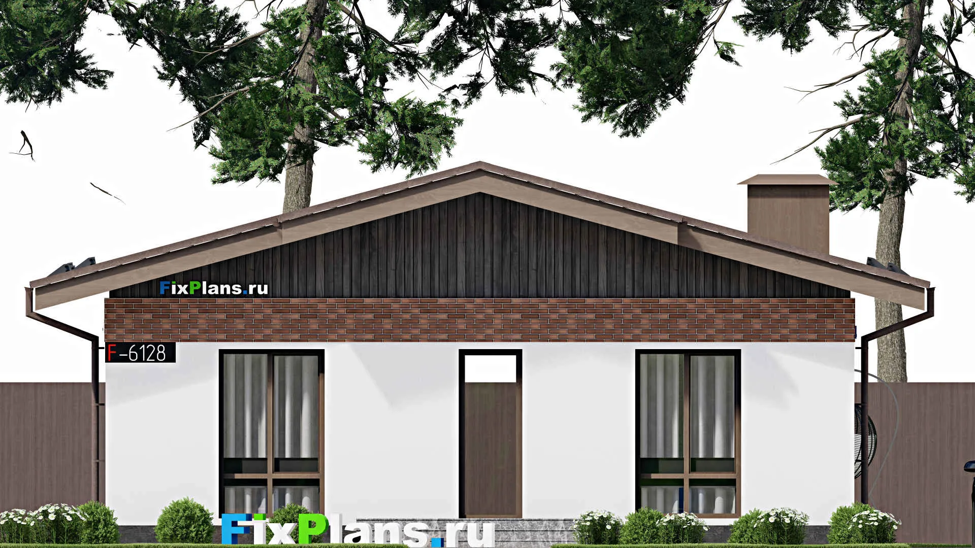 F-6128 - Проект одноэтажного дома 11 на 13, площадью 150 м² с террасой и 3 спальнями