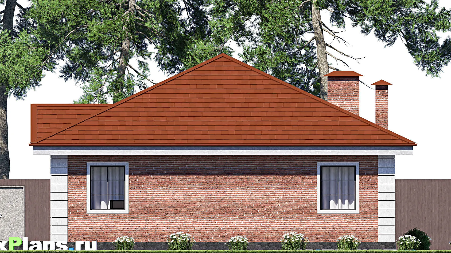 F-18233 - Проект одноэтажного дома 14 на 15, площадью 130 м² с террасой и 3 спальнями