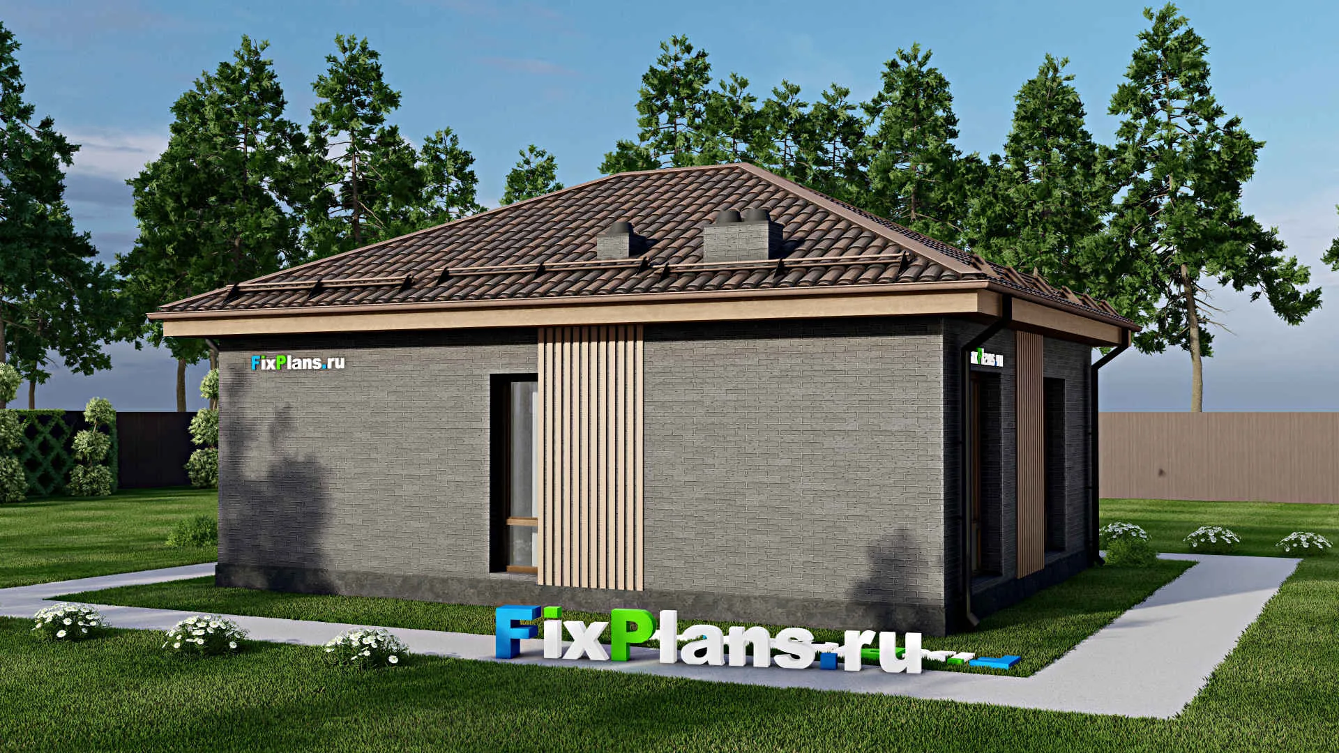 F-7451 - Проект одноэтажного дома 10 на 10, площадью 60 м² с 2 спальнями