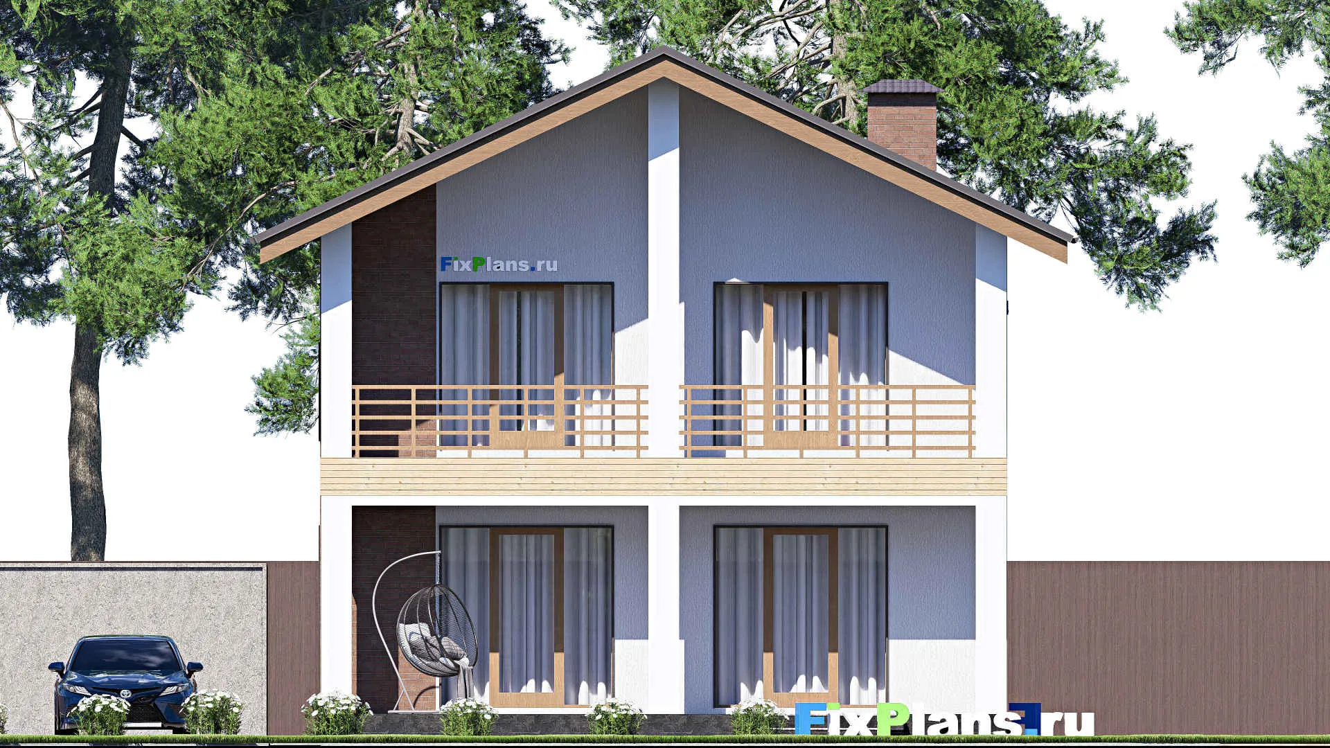 F-19052 - Проект двухэтажного дома 10 на 15, площадью 200 м² с террасой, балконом и 5 спальнями