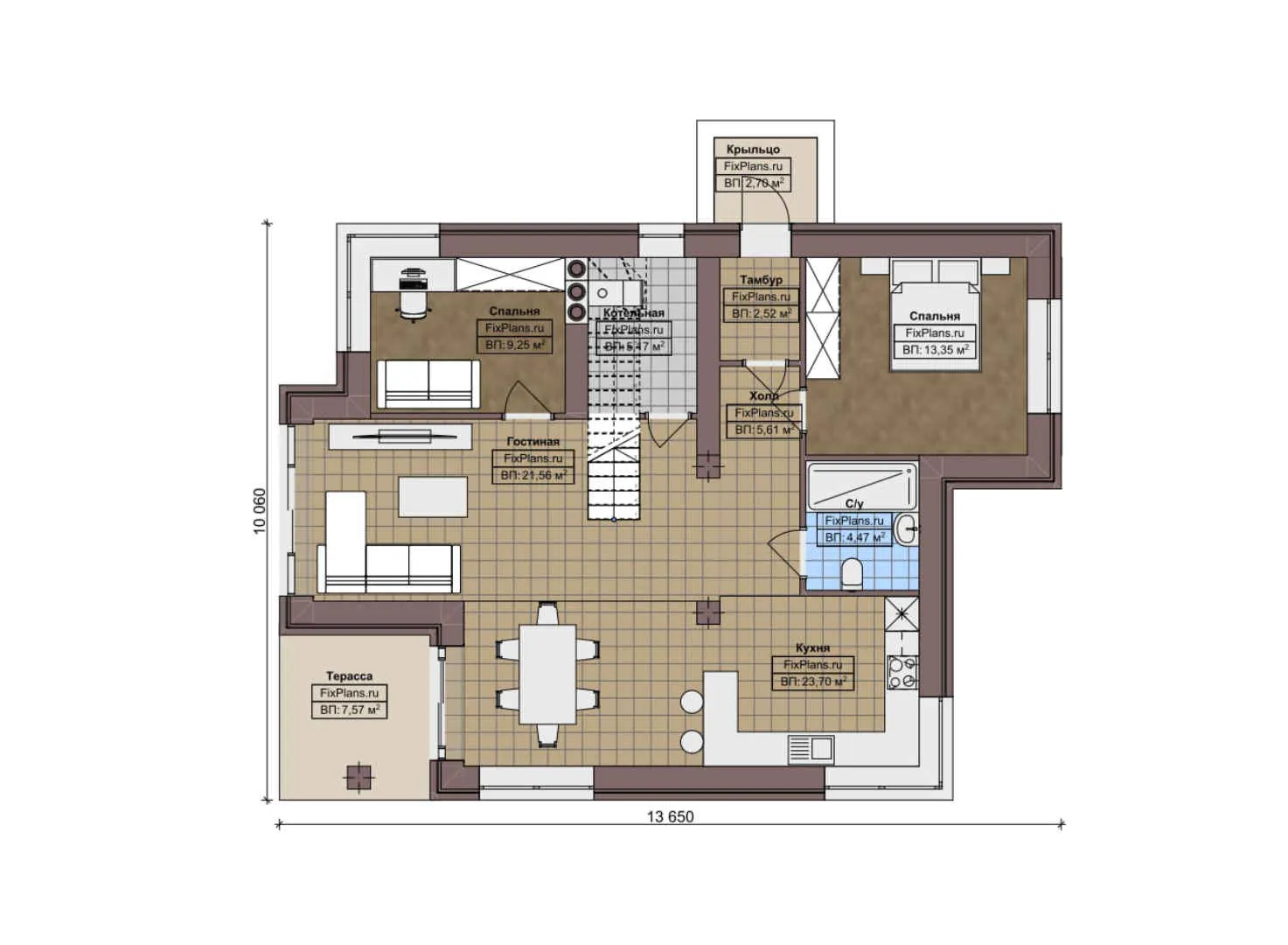 F-7937 - Планы дома с мансардой 11 на 14, площадью 180 м² с террасой и 5 спальнями