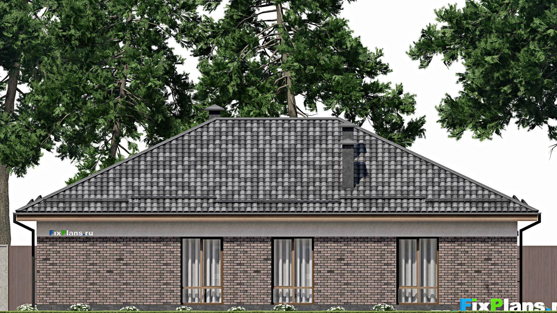 F-8072 - Проект одноэтажного дома 13 на 17, площадью 180 м² с террасой и 4 спальнями