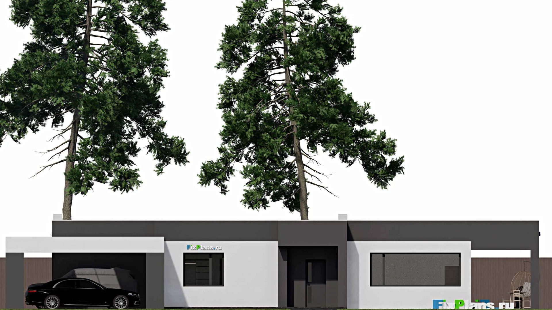 F-0305 - Проект одноэтажного дома 11 на 19, площадью 220 м² с террасой и 4 спальнями