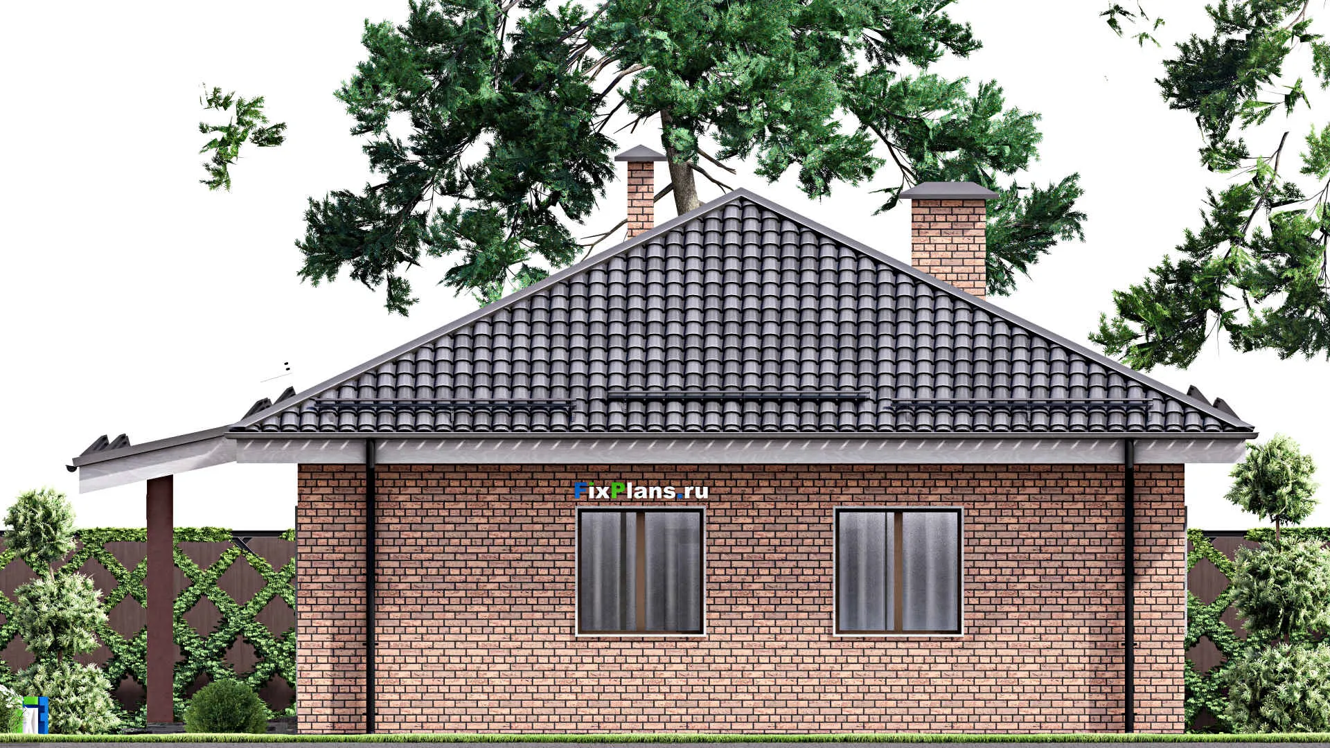 F-13670 - Проект одноэтажного дома 12 на 20, площадью 180 м² с гаражом на 2 машины и 4 спальнями