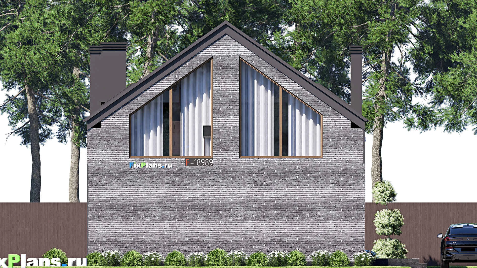 F-18989 - Проект дома с мансардой 14 на 16, площадью 200 м² с террасой и 3 спальнями