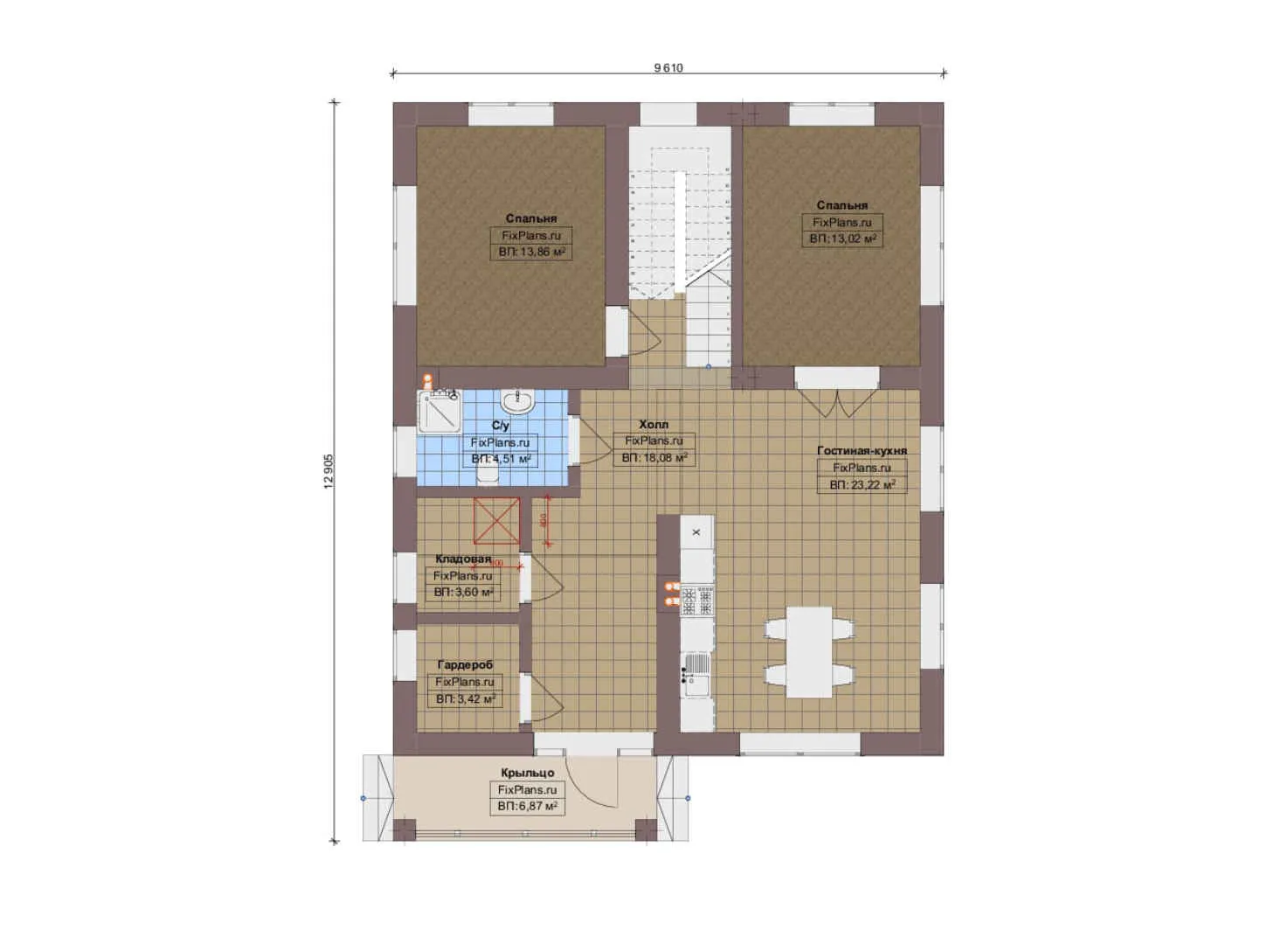 F-17837 - Планы двухэтажного дома 10 на 13, площадью 170 м² с 5 спальнями