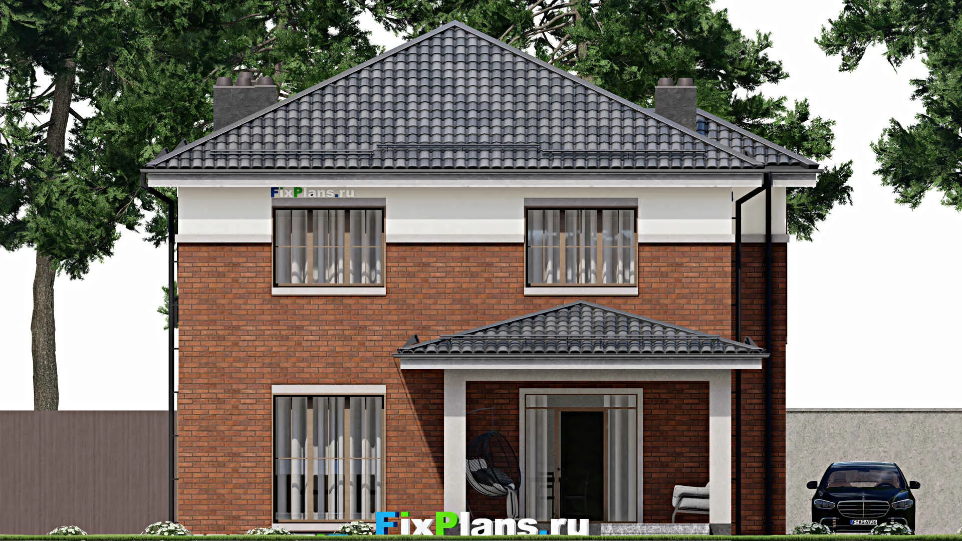 F-5714 - Проект двухэтажного дома 12 на 16, площадью 200 м² с террасой и 4 спальнями