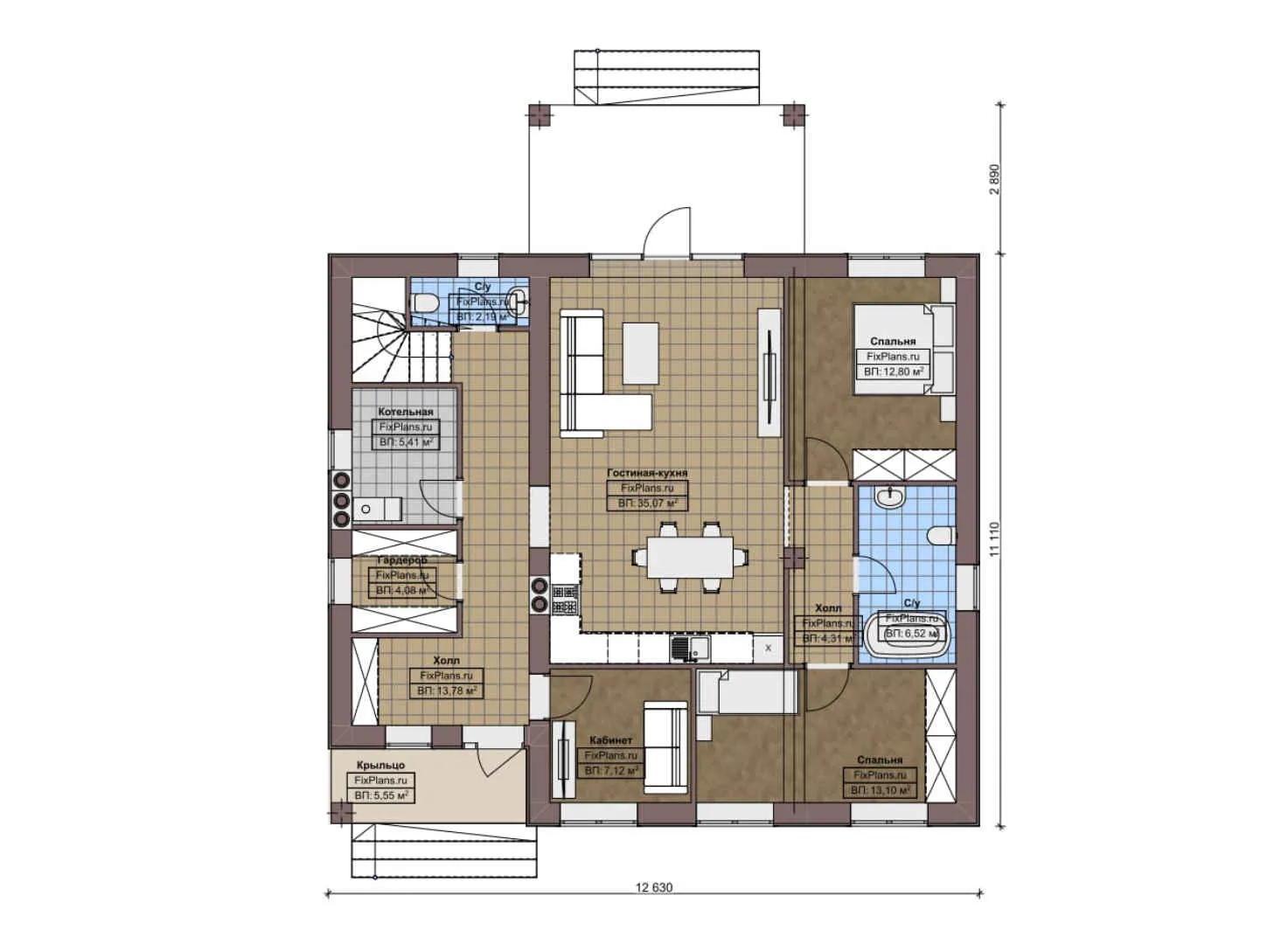 F-7460 - Планы дома с мансардой 12 на 13, площадью 190 м² с 5 спальнями