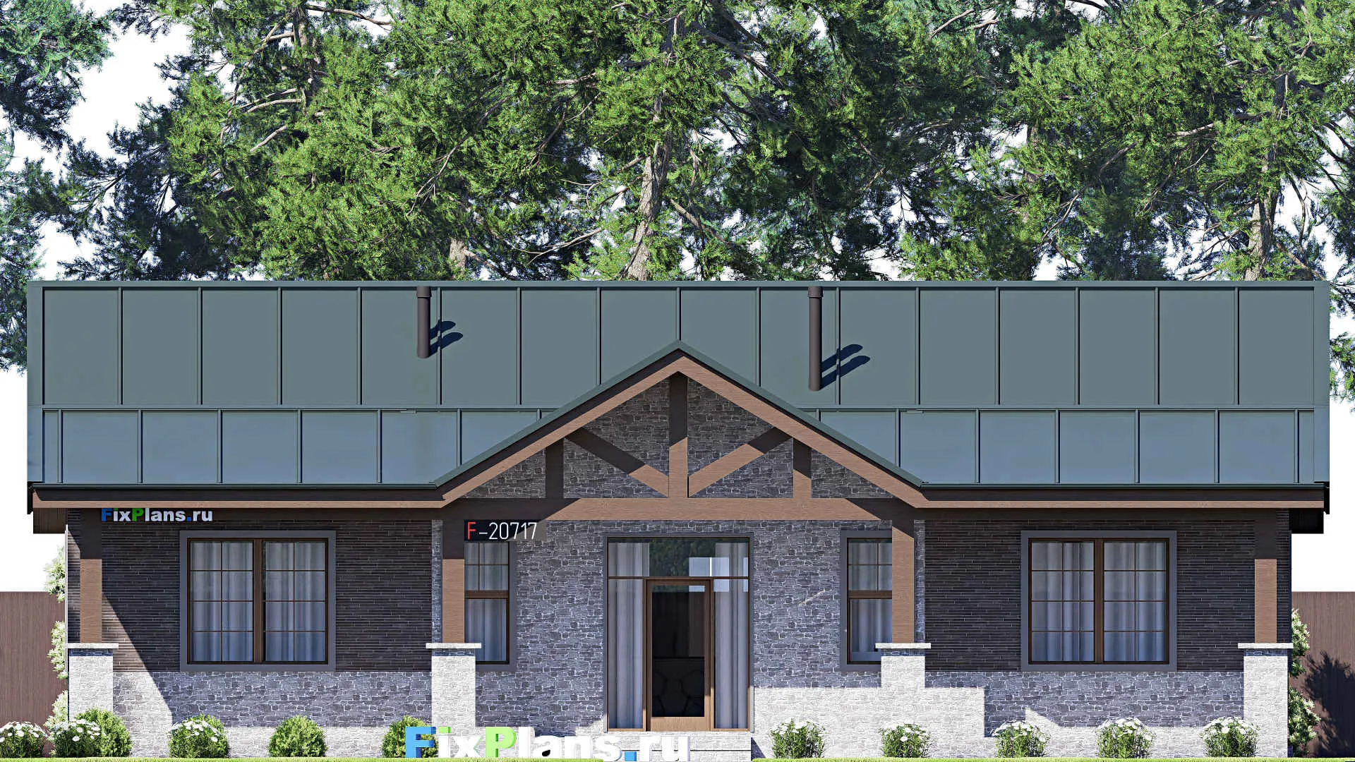 F-20717 - Проект одноэтажного дома 15 на 17, площадью 210 м² с террасой и 3 спальнями