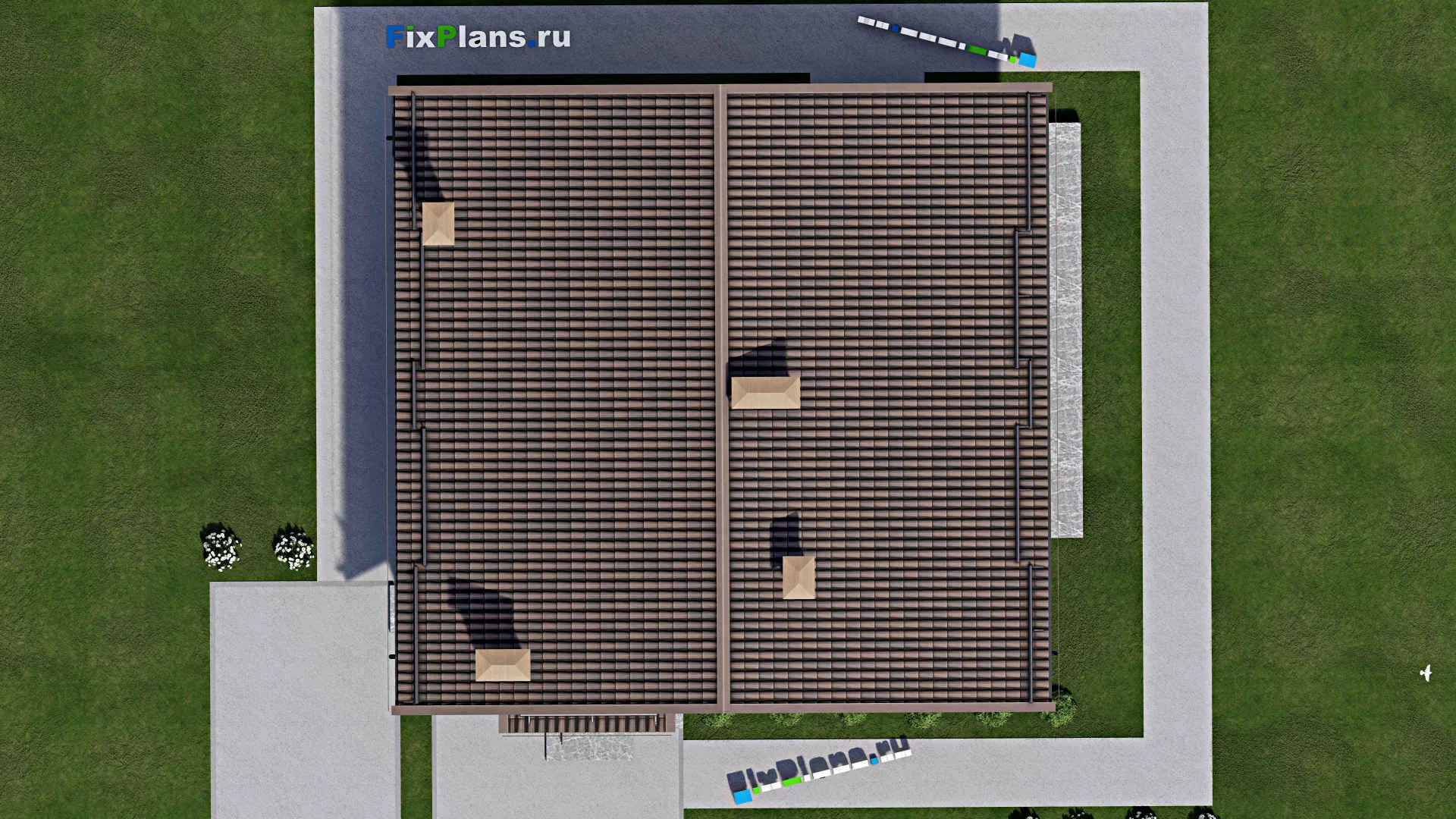 F-7892 - Проект одноэтажного дома 13 на 13, площадью 150 м² с террасой и 3 спальнями