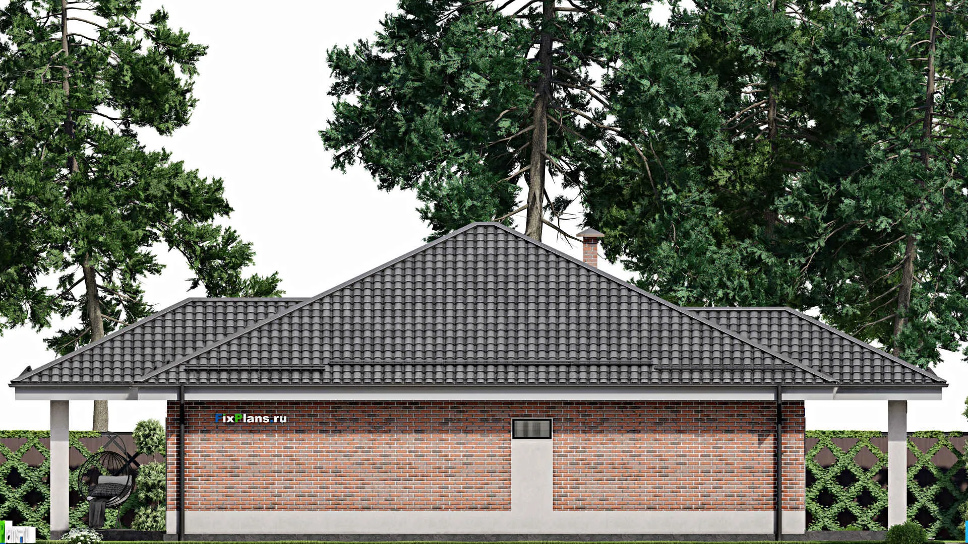 F-5246 - Проект одноэтажного дома 14 на 19, площадью 170 м² с террасой и 4 спальнями