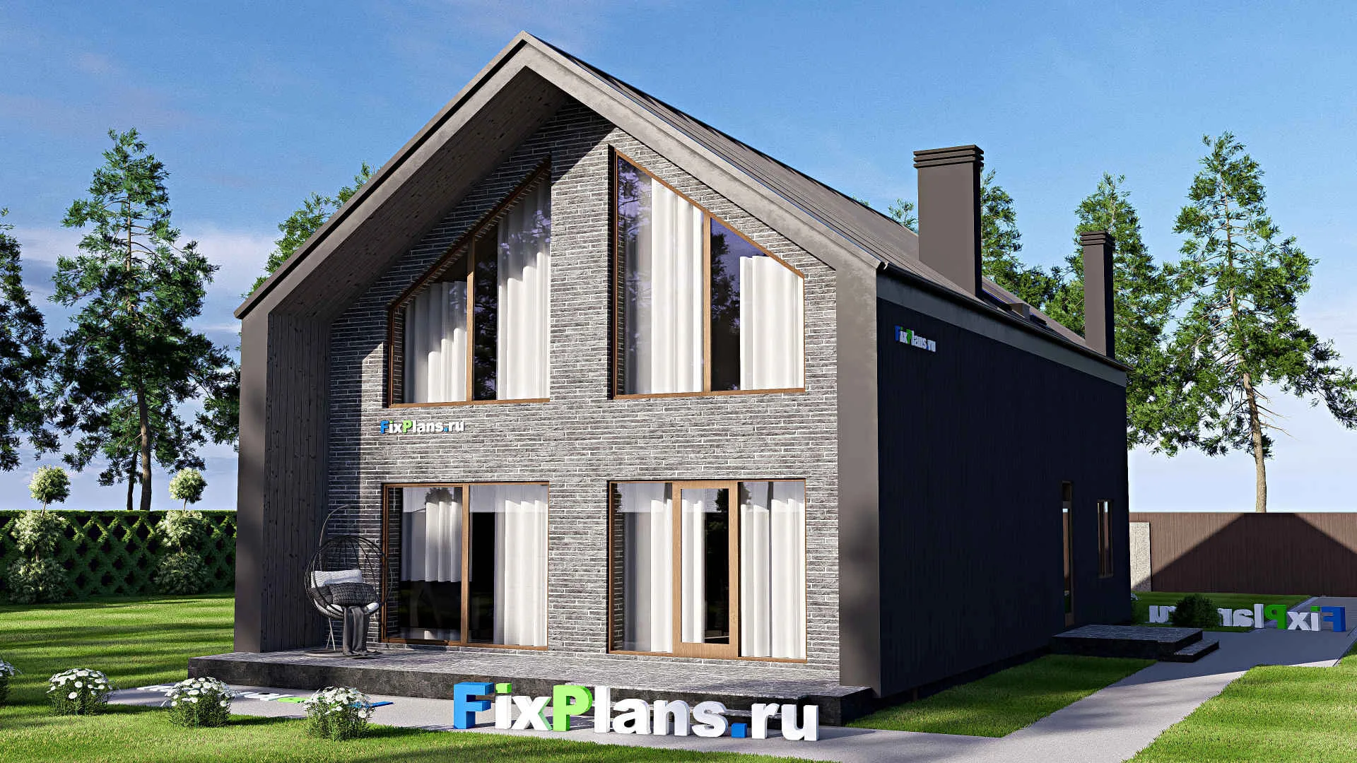 F-18989 - Проект дома с мансардой 14 на 16, площадью 200 м² с террасой и 3 спальнями