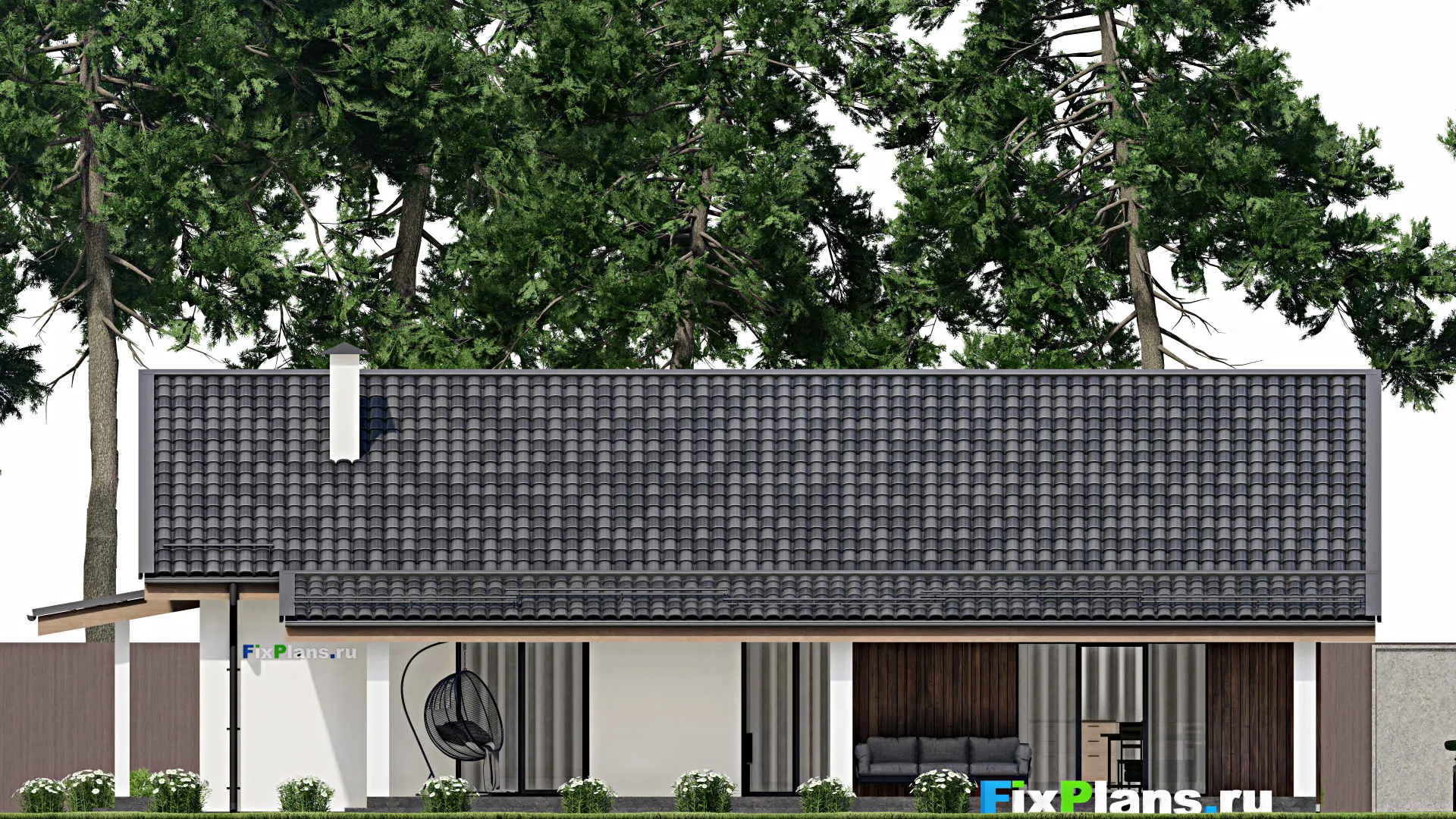 F-5957 - Проект одноэтажного дома 11 на 16, площадью 160 м² с террасой и 3 спальнями