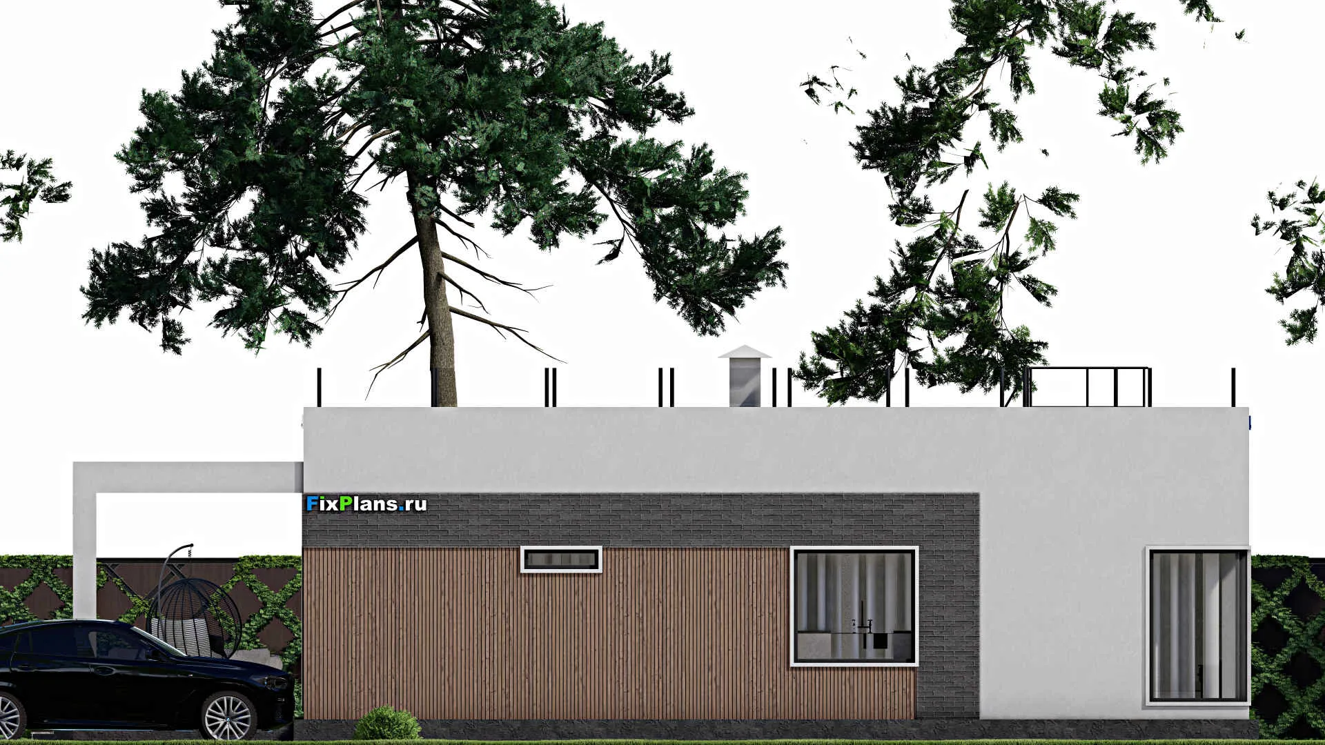 F-10619 - Проект одноэтажного дома 13 на 13, площадью 160 м² с террасой и 3 спальнями