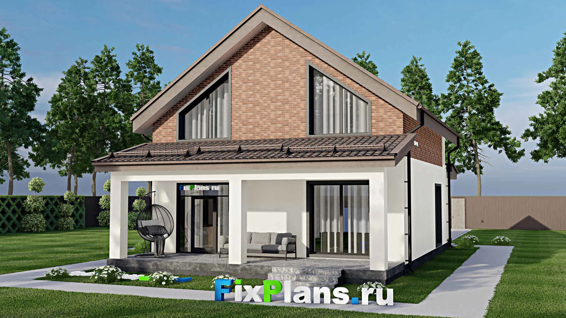 F-4706 - Проект дома с мансардой 9 на 10, площадью 150 м² с террасой, балконом и 3 спальнями