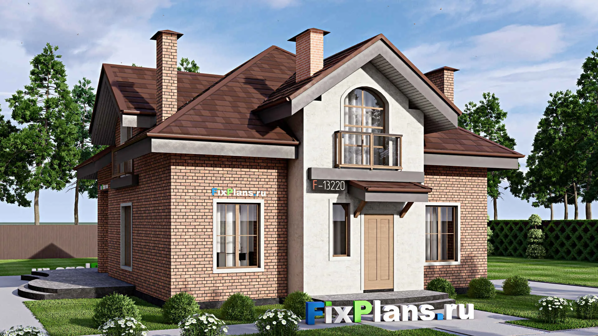 F-13220 - Проект дома с мансардой 11 на 13, площадью 200 м² с террасой и 3 спальнями