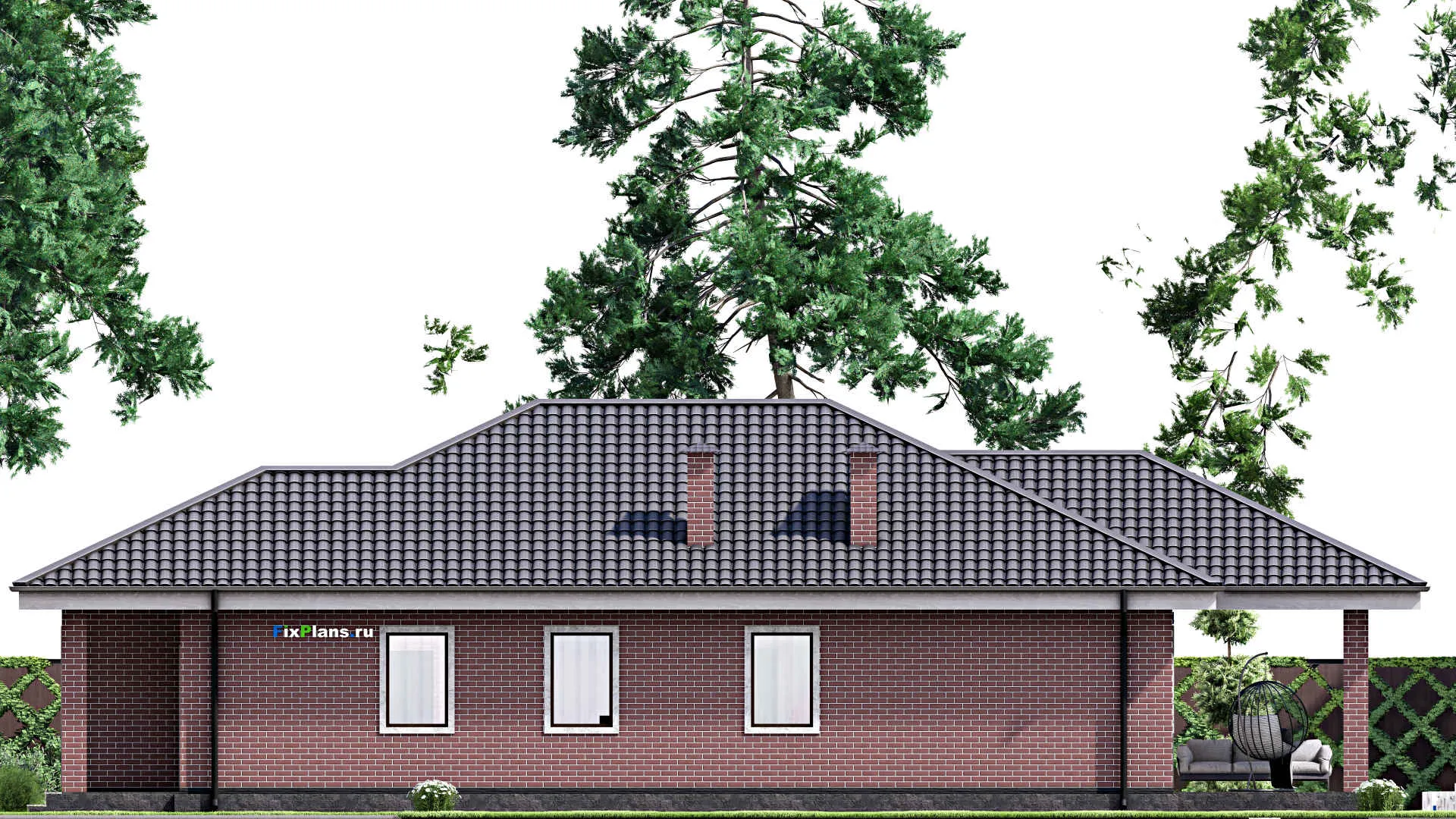 F-13400 - Проект одноэтажного дома 11 на 20, площадью 160 м² с террасой и 3 спальнями