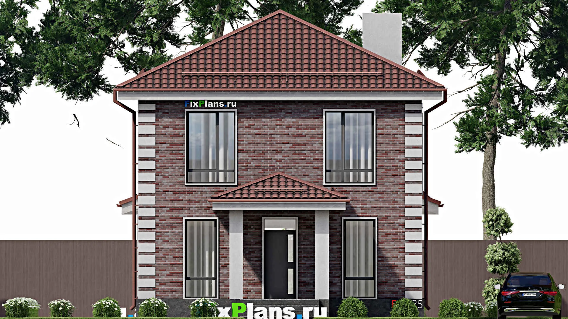 F-2159 - Проект двухэтажного дома 9 на 10, площадью 140 м² с террасой, баней и 3 спальнями