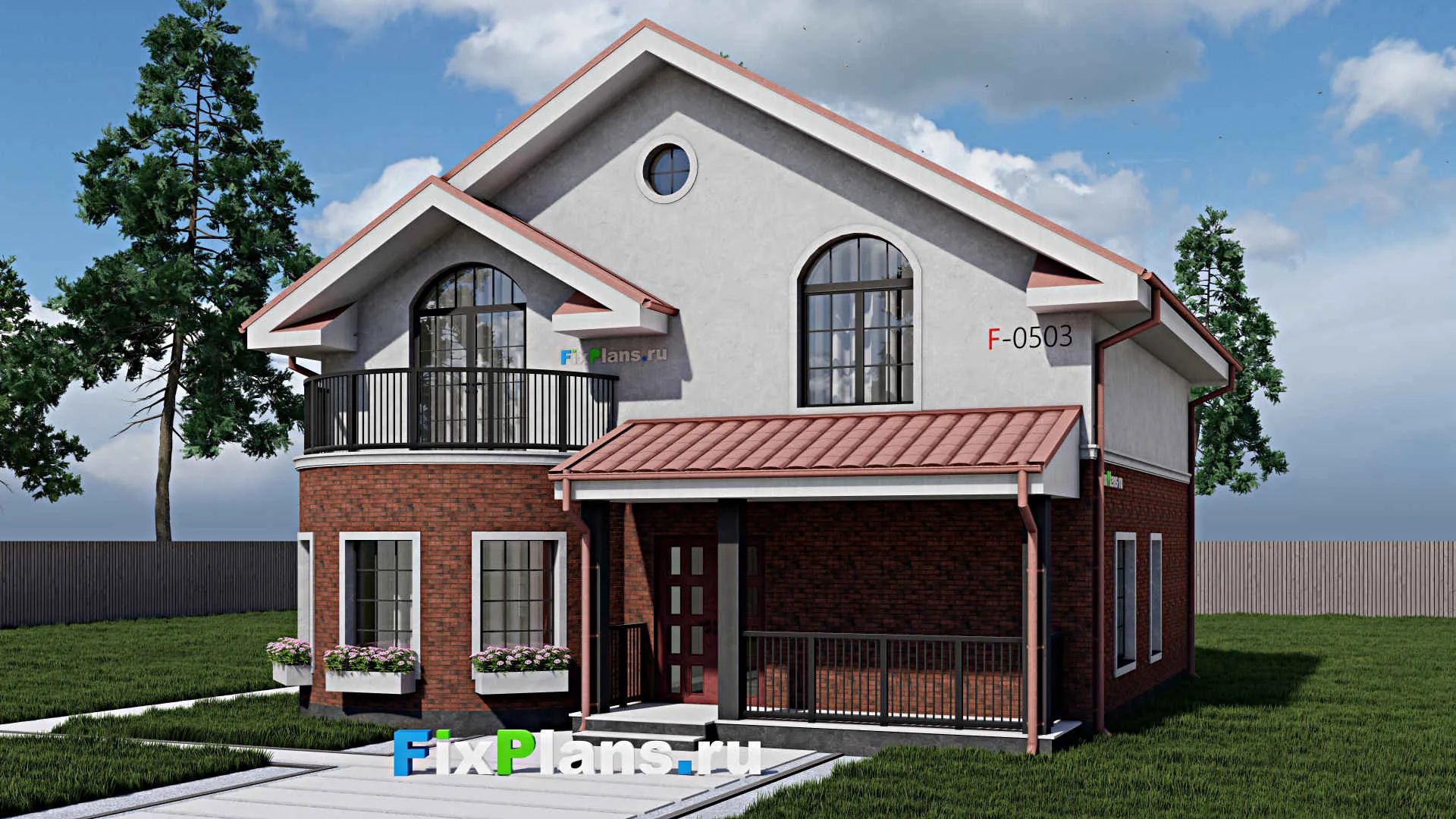 F-0503 - Проект дома с мансардой 11 на 11, площадью 240 м² с балконом и 6 спальнями