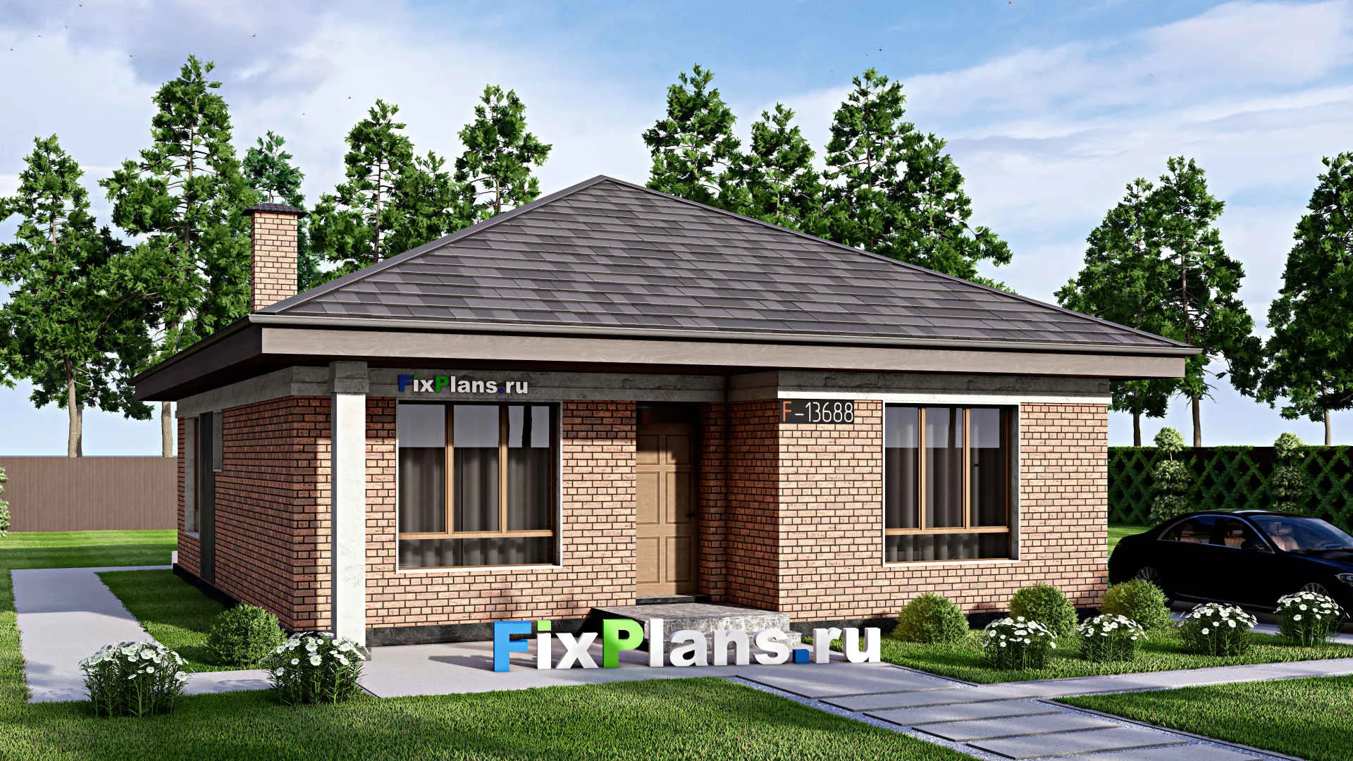 F-13688 - Проект одноэтажного дома 11 на 14, площадью 100 м² с 2 спальнями