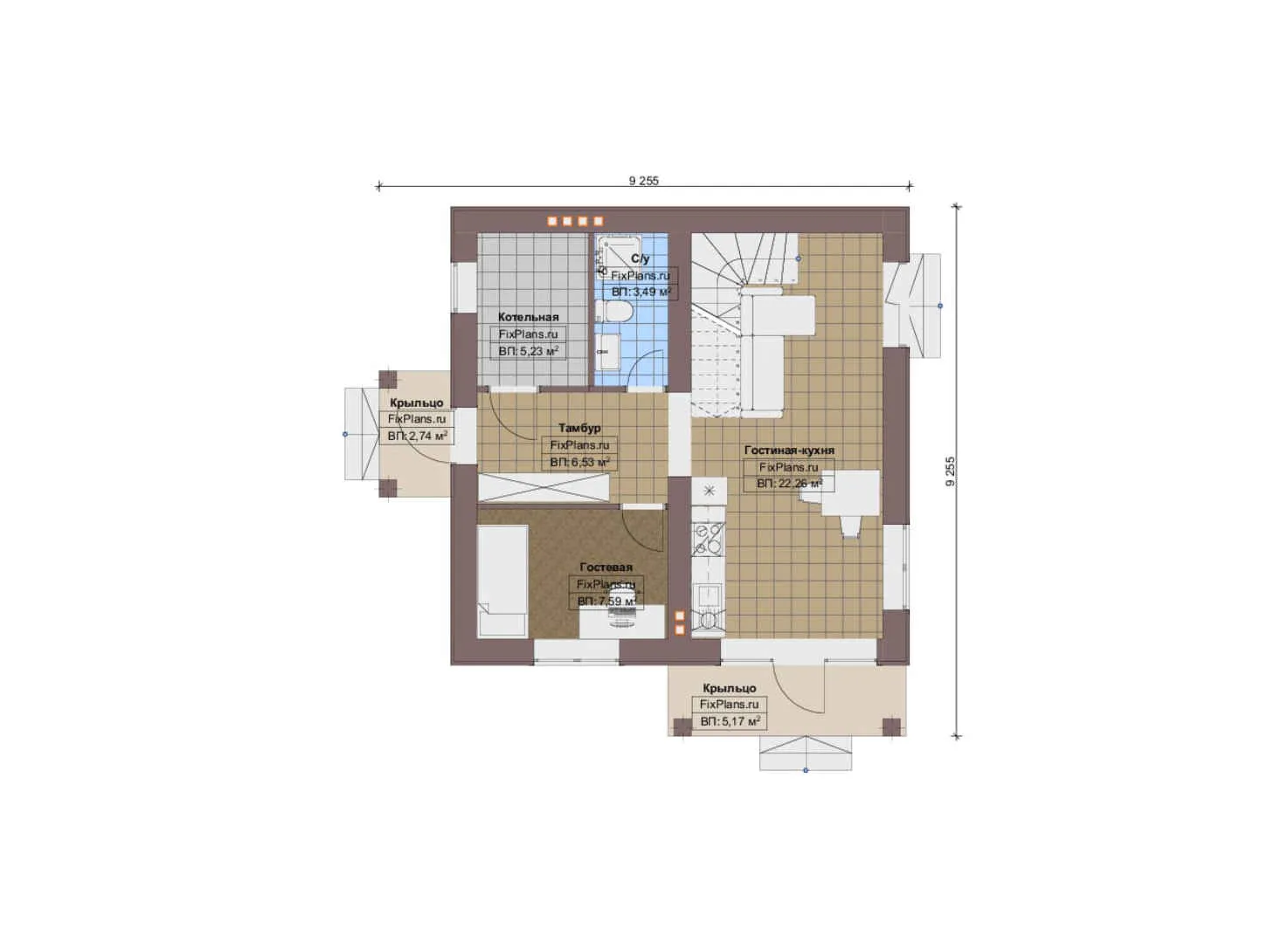 F-12410 - Планы двухэтажного дома 10 на 10, площадью 100 м² с 3 спальнями