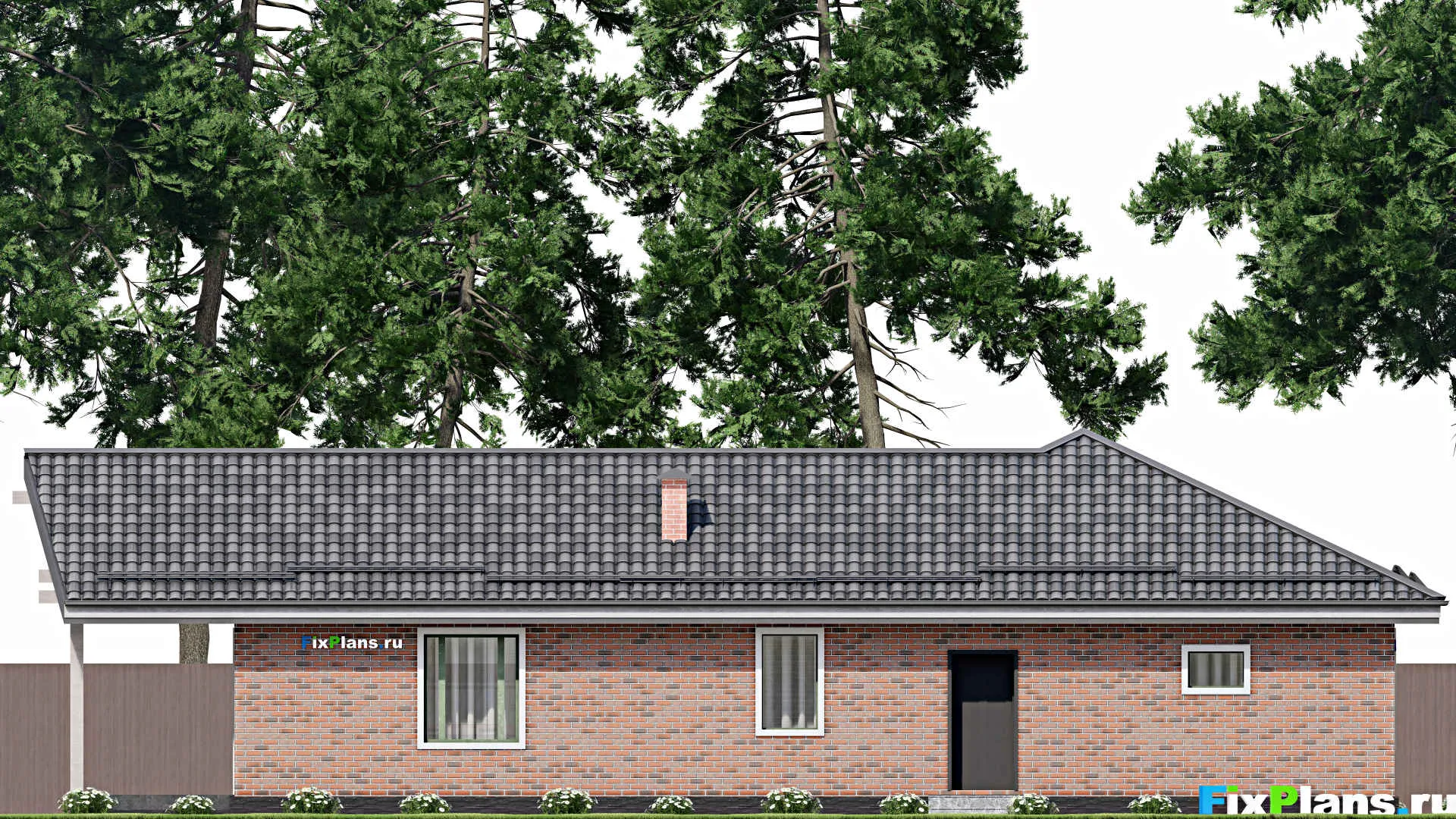 F-12302 - Проект одноэтажного дома 16 на 21, площадью 190 м² с террасой, баней и 3 спальнями